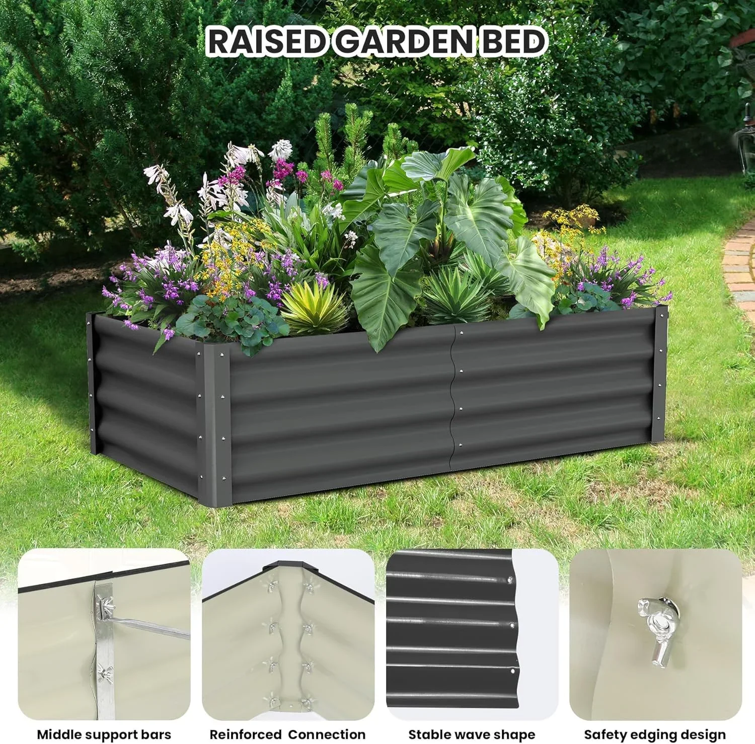 Outdoor Planter Boxes Kit Set of 2, 6x3x1ft Large Raised Garden Bed