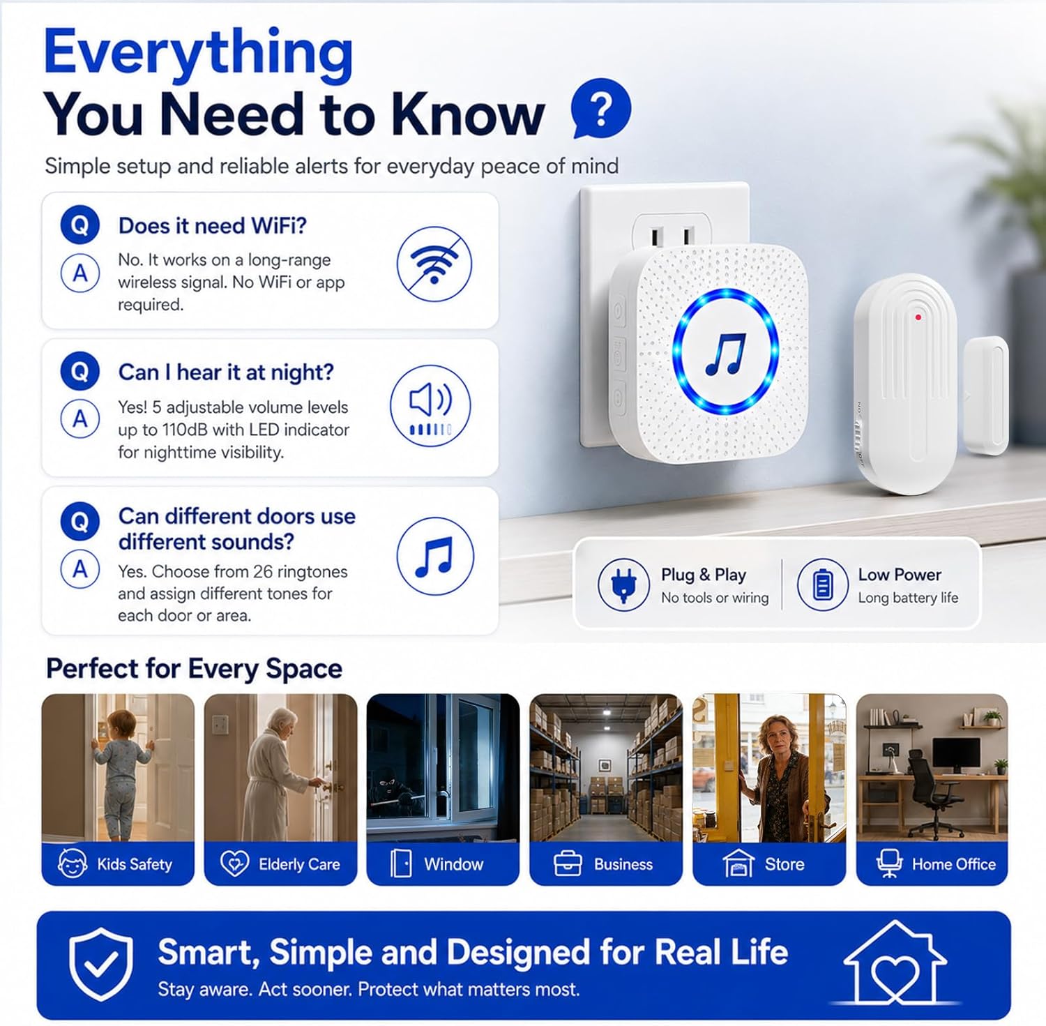 Door Chime,SanJie Wireless Door Sensor Chime When Door Opens,Door Entry Alarm Chime for Business/Home/Kids,500 FT Range,26 Chimes 5 Adjustable Volume, 2 Sensors + 1 Receivers
