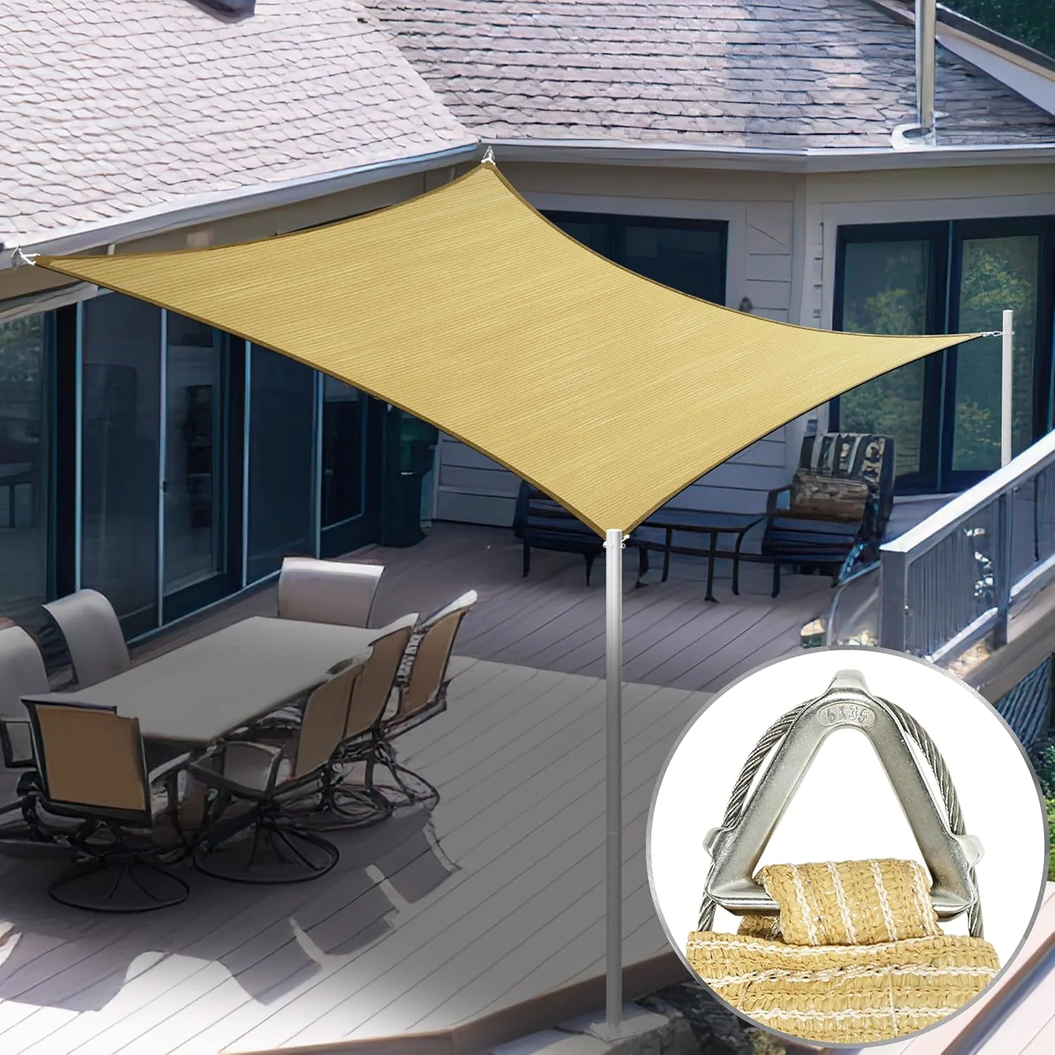 Voile d'ombrage rectangulaire ShadeMart robuste 3,66 m x 4,88 m beige, à anneaux professionnels, 260 g/m², protection solaire UPF50, coins et bords renforcés - Garantie 5 ans (dimensions sur mesure disponibles)