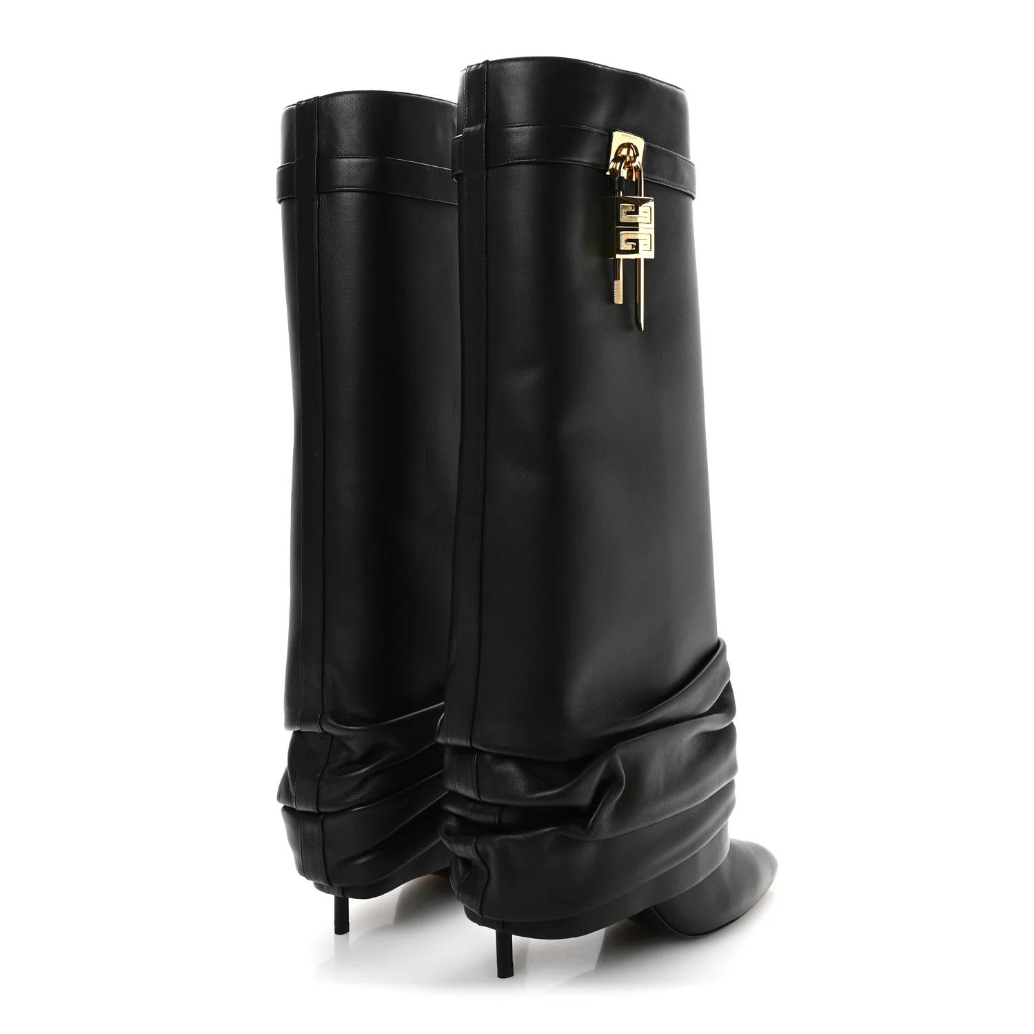 Lambskin Shark Lock Stiletto High Boots 41 Black