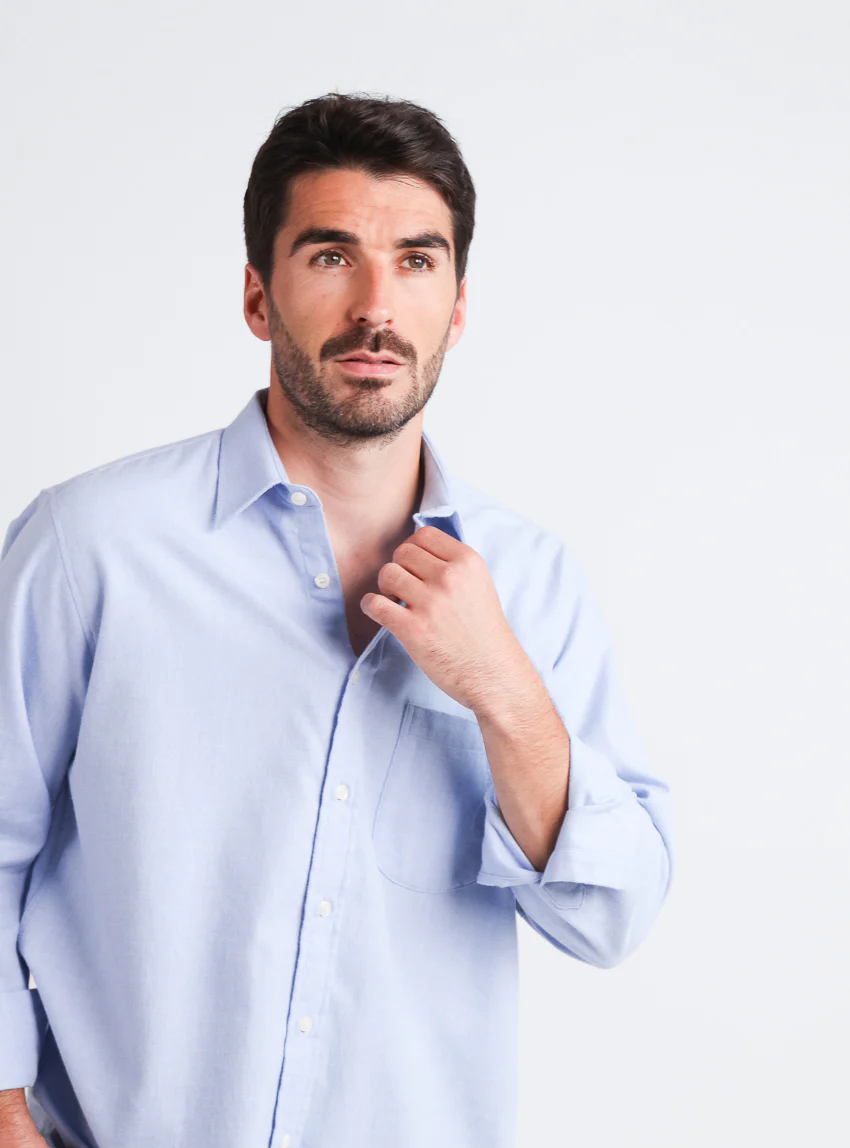 Chemise homme en laine et coton Bleu Clair