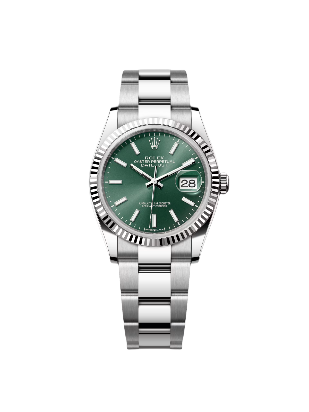 [Super Clone]RLX  Datejust 36mm 126234-0052 Green Index Dial Stainless Steel Fluted Bezel Oyster