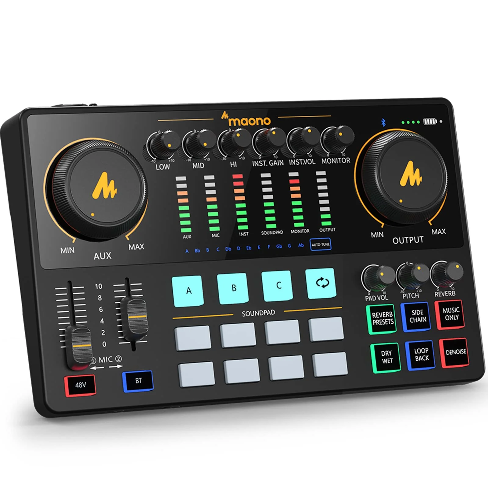 MAONO Audio Interface. 10-Channel Podcast mixer with Pro-preamp