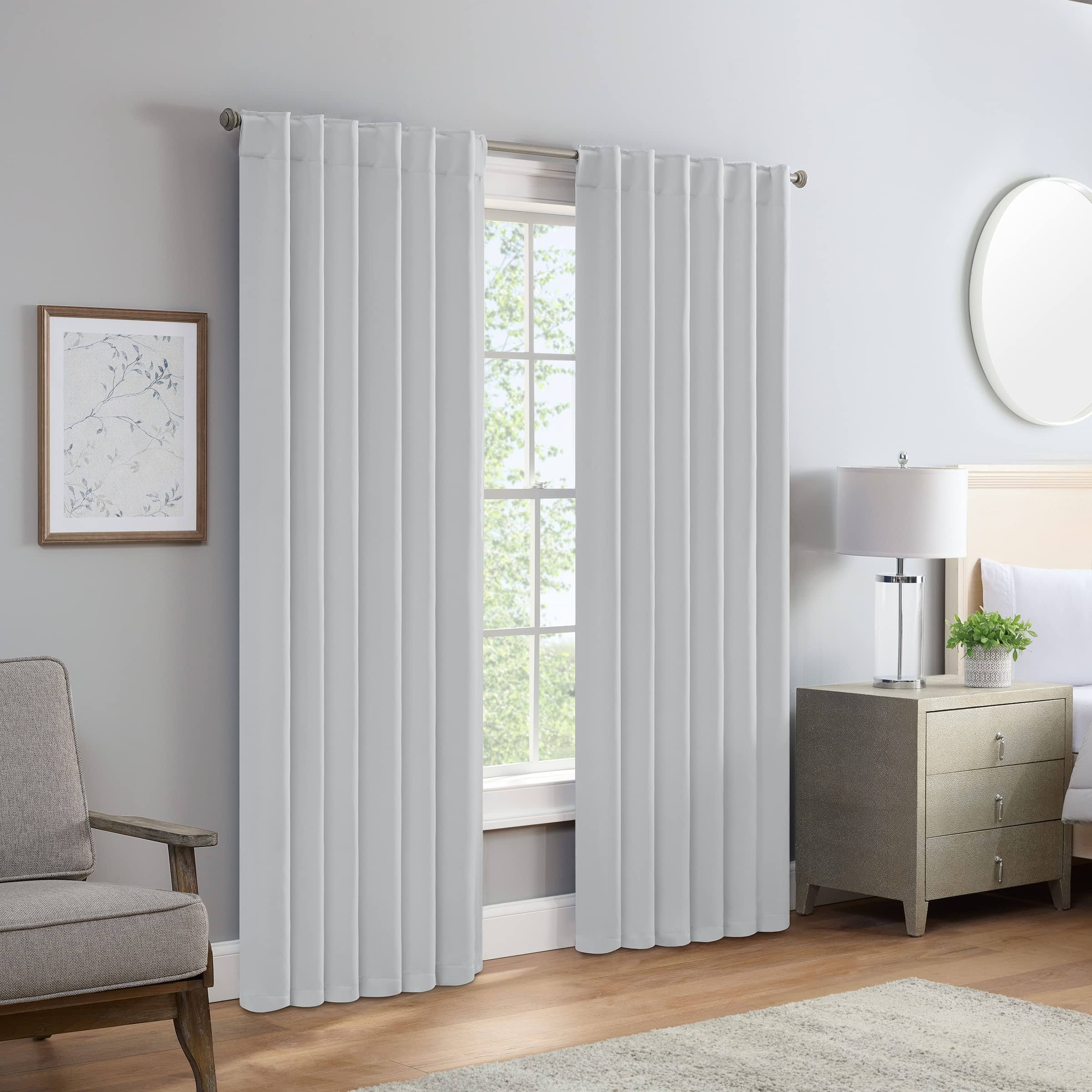 Eclipse Langley Solid Tripleweave Room Darkening Rod Pocket Window Curtains (2 Panels), 52 in x 95 in, Silver White