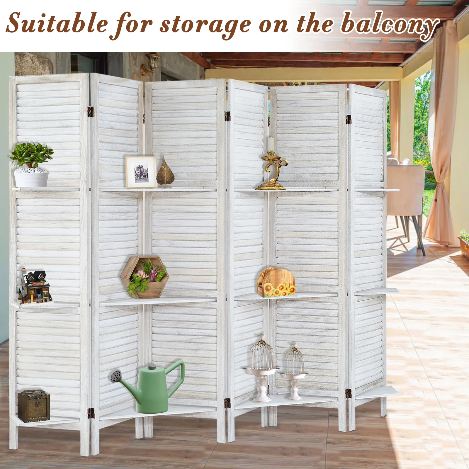 6-Panel Room Divider with Shelves5.6ft Tall Folding Privacy Screen Panels, Room Divider Wall, Divider for Room Separation, Room Divider ShelvesEffectively Block SightNatural(White/6) - Image 8