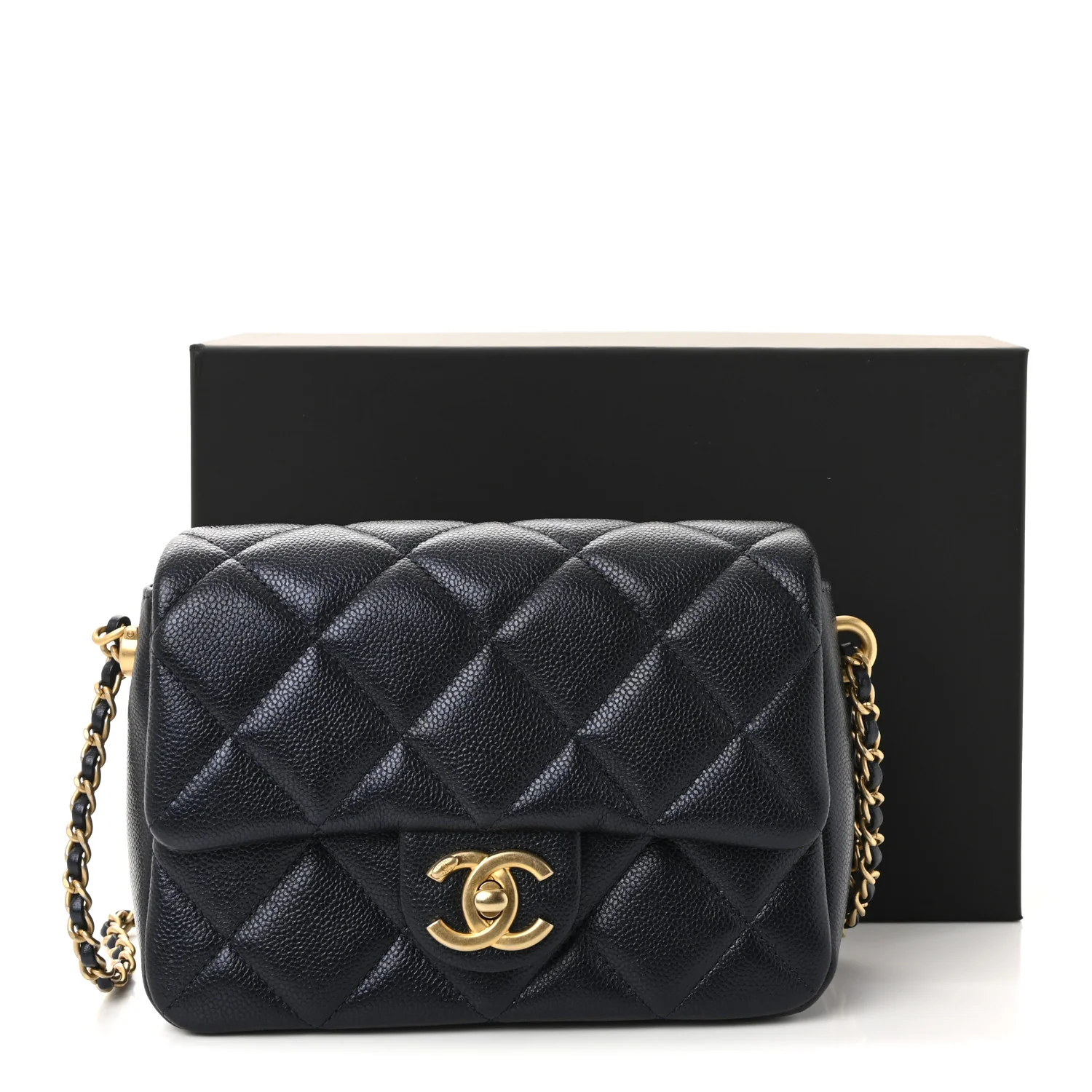 Iridescent Caviar Quilted Mini My Perfect Flap Black