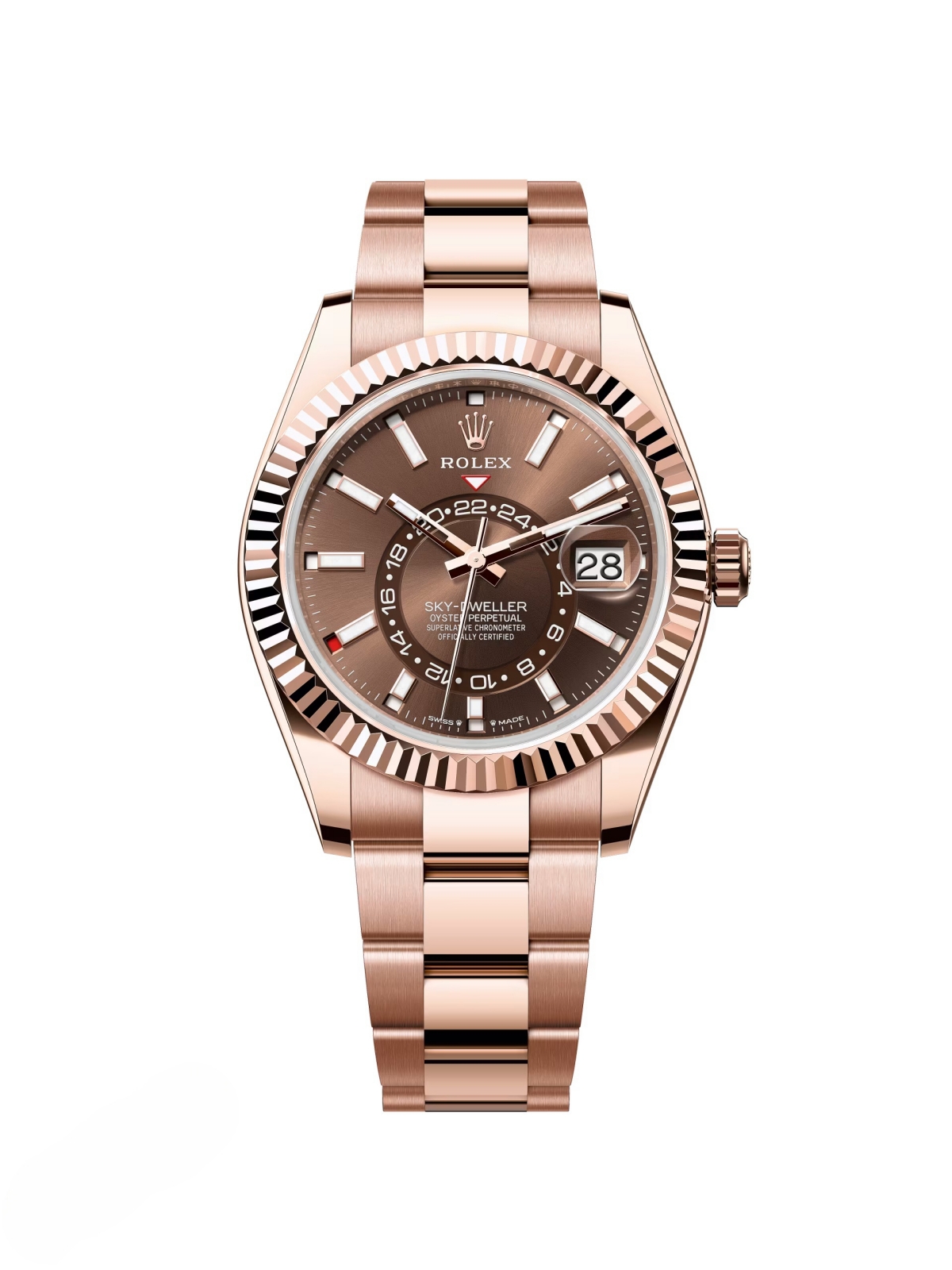 [Super Clone]RLX  Sky-Dweller 42mm Rose Gold Chocolate Dial Oyster - 336935