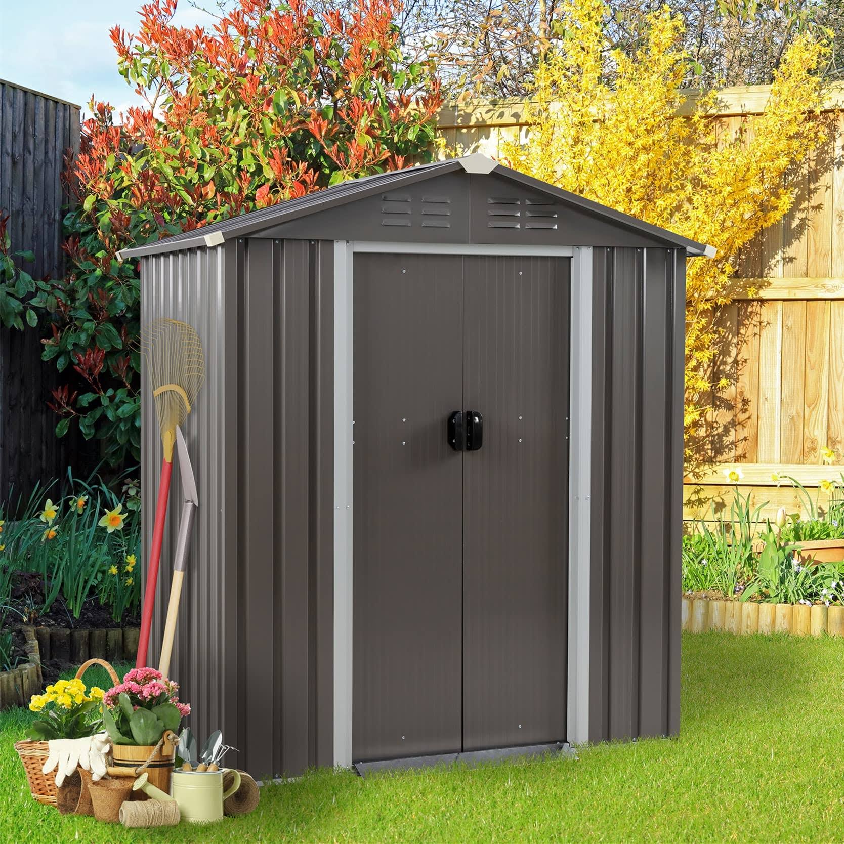 Vongrasig 5x3x6 ft Outdoor Storage Shed, Lockable Door, Steel, Gray