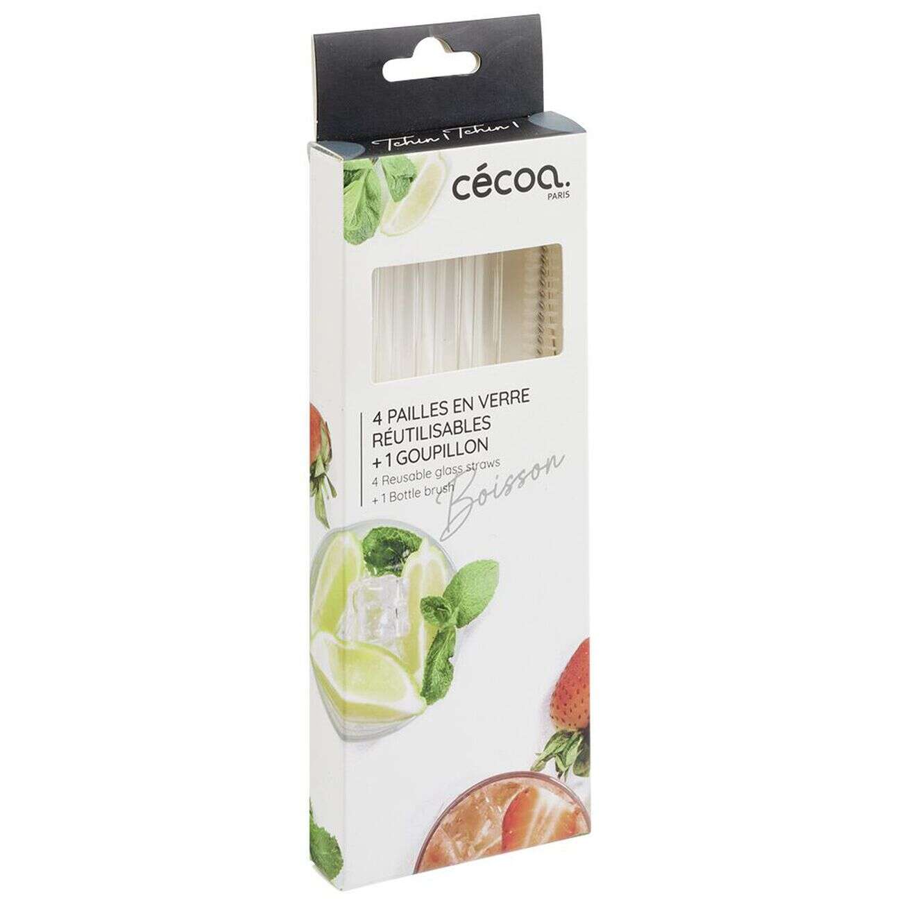 Paille en verre x4 et goupillon inox
