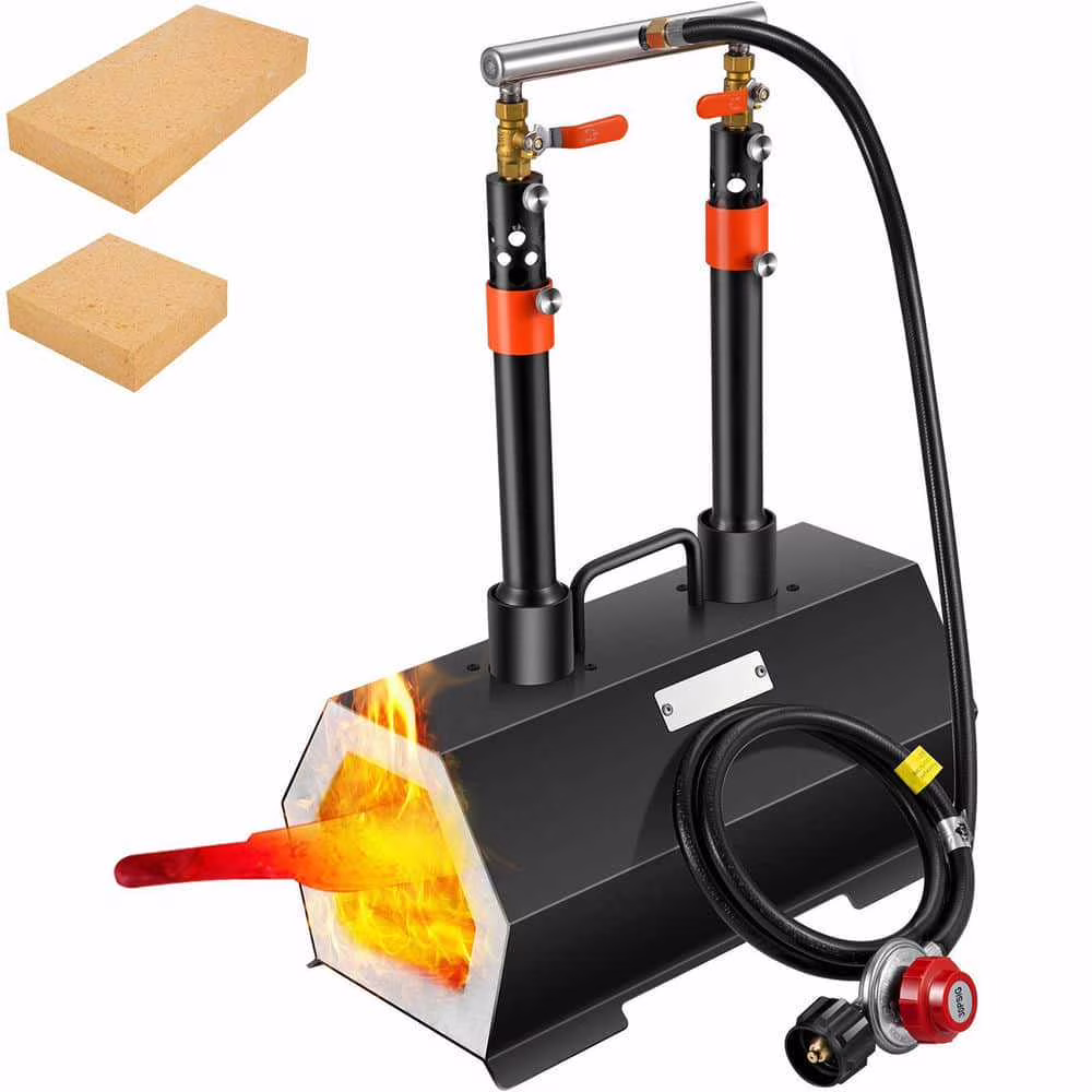 Propane Forge Portable Double Burner Tool, Large Capacity Blacksmith Farrier Forge, Mini Furnace Blacksmithing Kit, Gas Forging Tools Equipment, 2 Burner Forge, Black(Black)