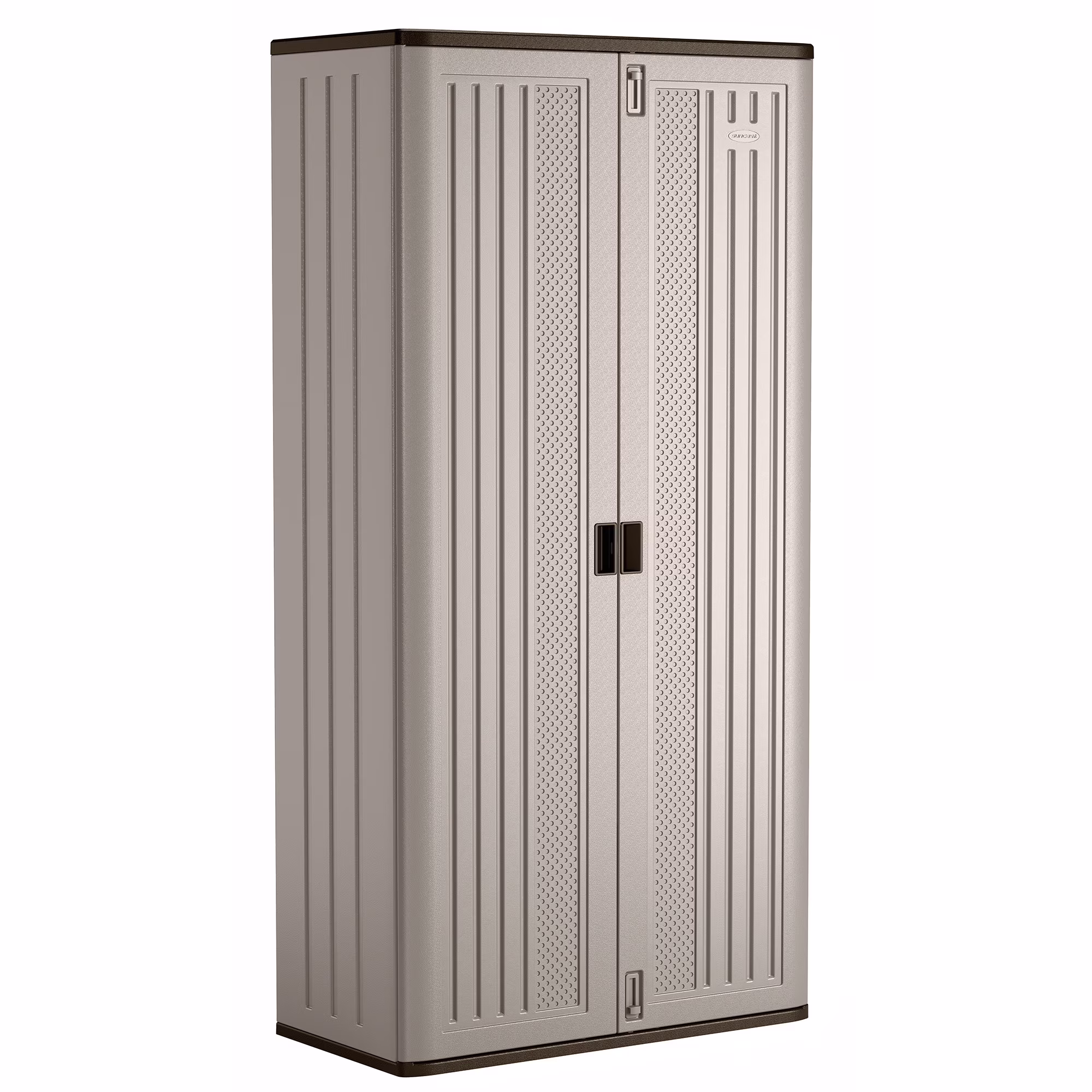 Suncast Mega Tall Resin Outdoor Storage Cabinet with 3 Shelves, Platinum Metallic