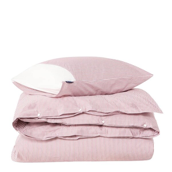 Sengesett 200x220 cm bomullspercale stripet fig/white