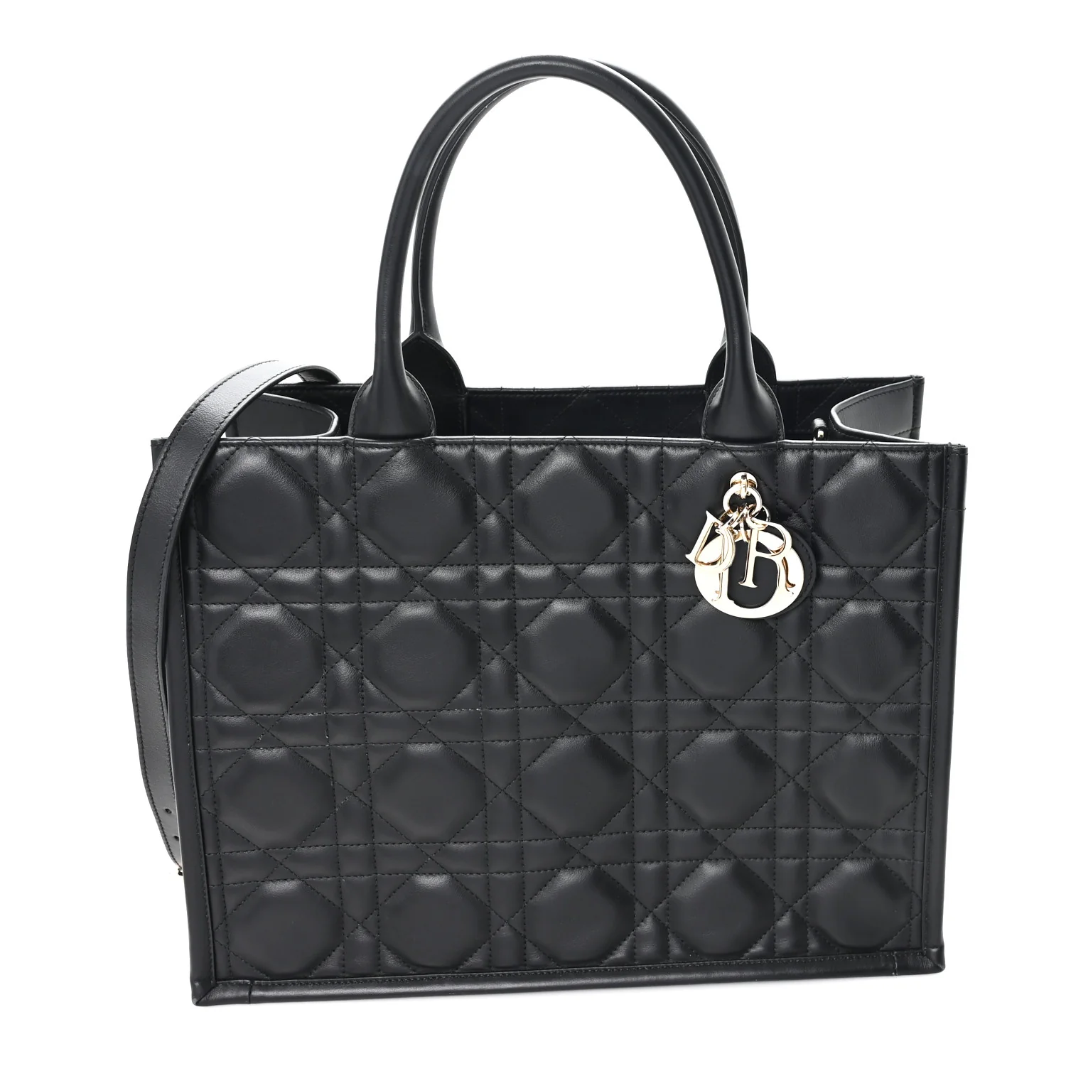 Calfskin Macro Cannage Medium Book Tote Black