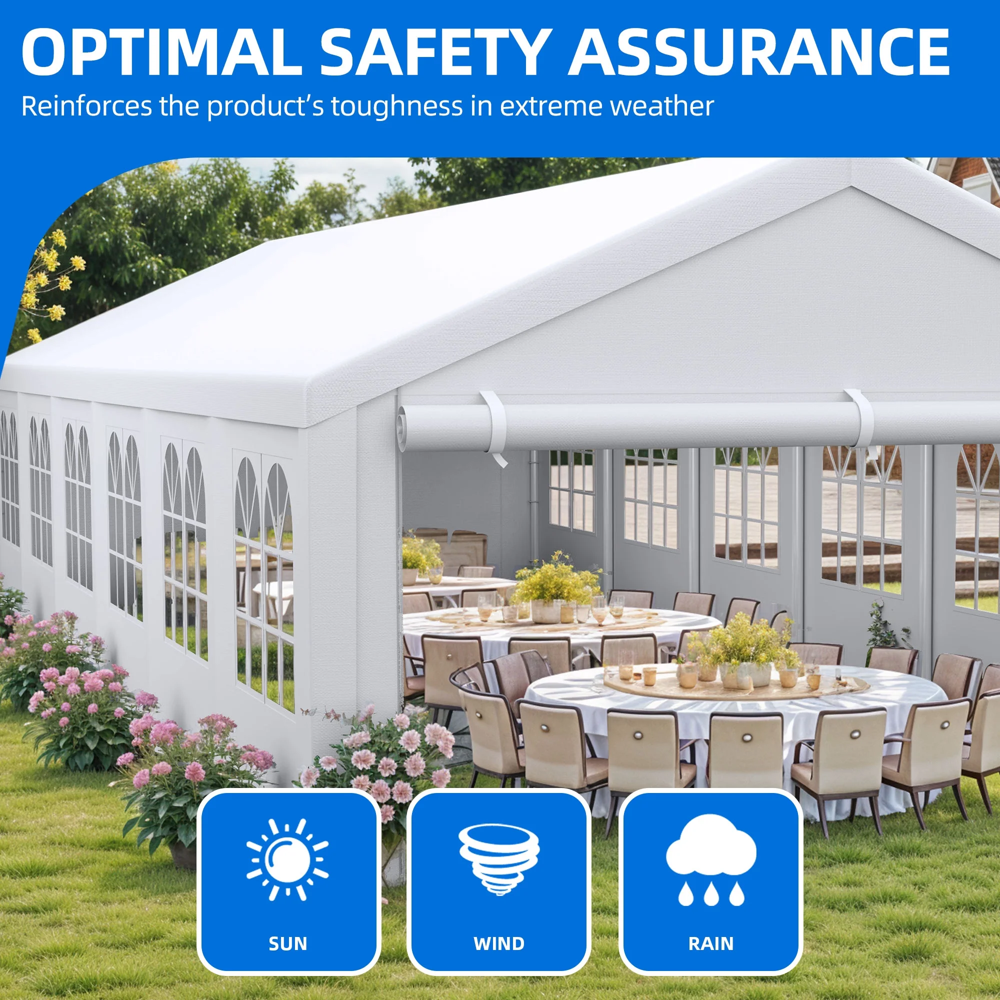 20' x 40' Heavy Duty Gazebo with Reinforced Triangular Column Outdoor Party Tent Canopy Event Shelters Upgraded Galvanized Carport with Removable Sidewall Windows for Commercial, Part(20' x 40') - Image 7