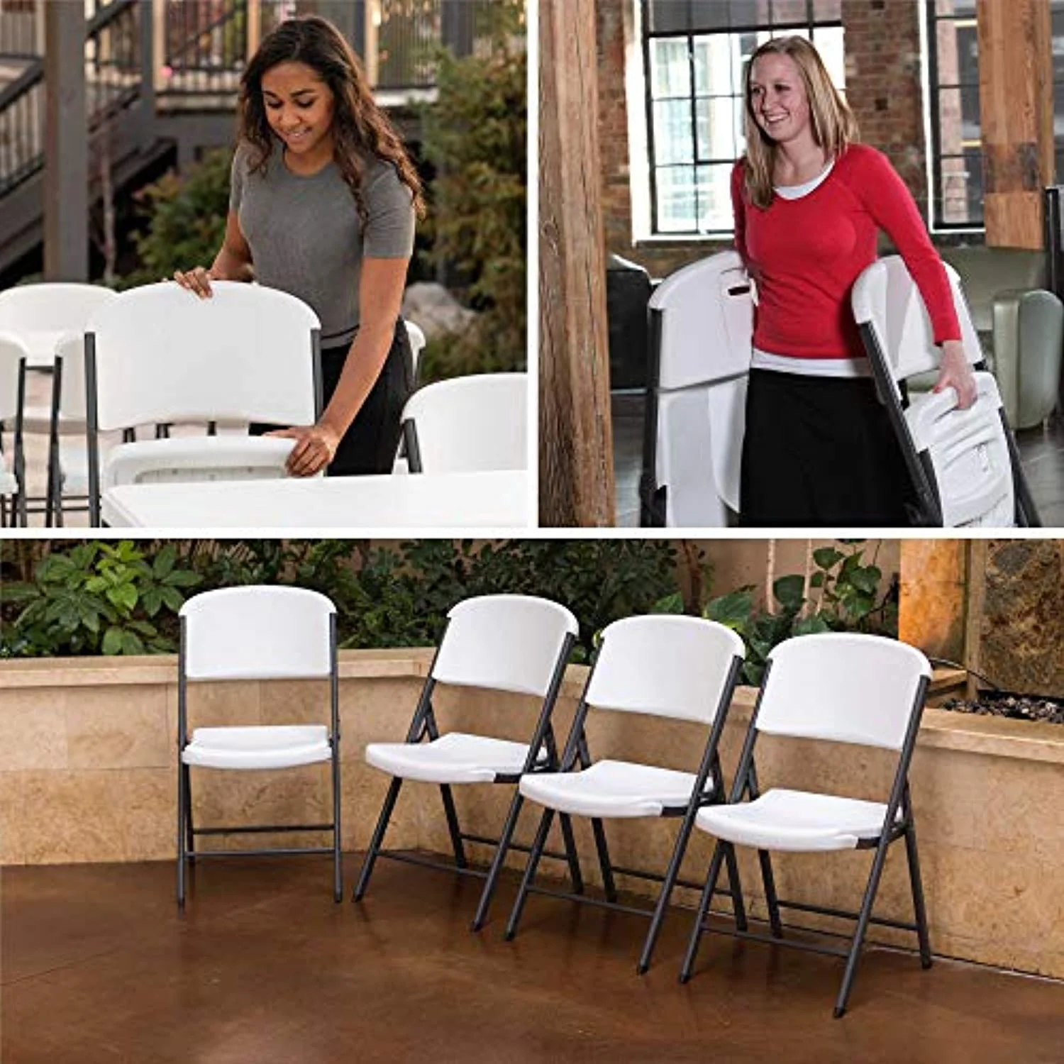 Commercial Grade Folding Chairs, 6 Pack, Adult Sized, White Granite (80747) - Image 8
