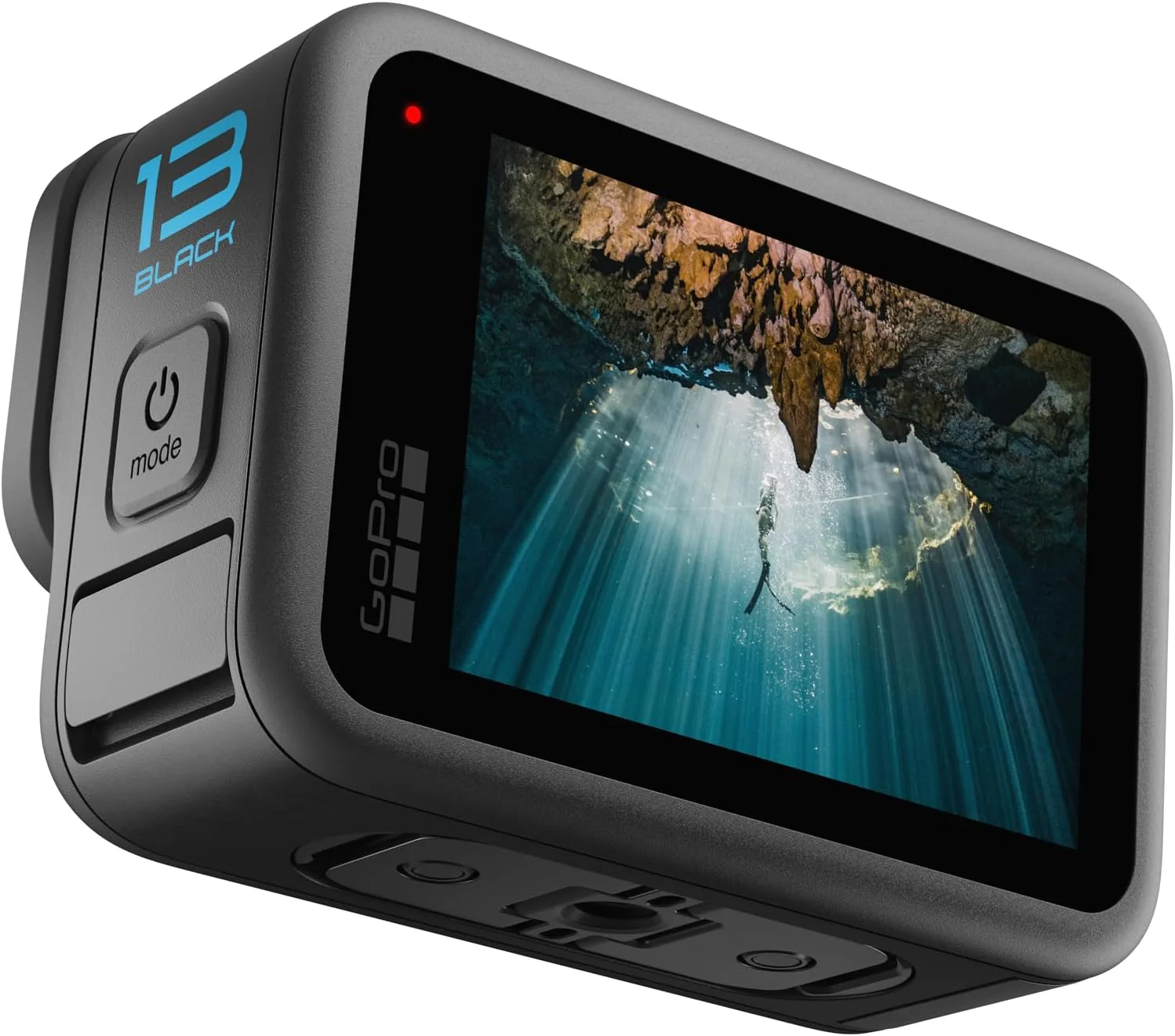 Caméra d'action noire étanche avec vidéo 5,3K60, photo 27 MP + compatible avec les objectifs de la série HB