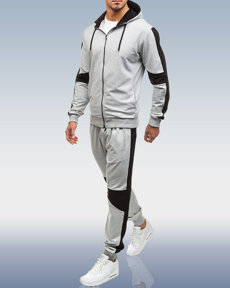 Ensemble deux pièces à capuche zippée grise pour homme
