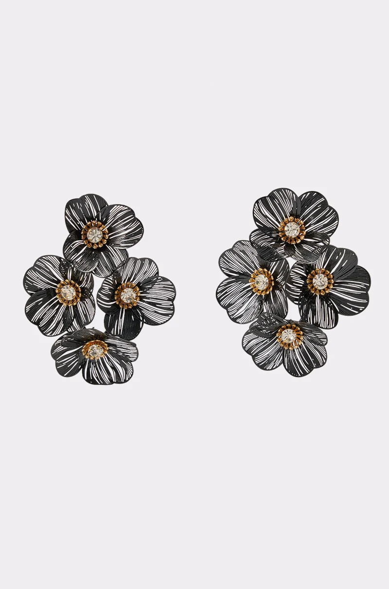 BLACK BLOSSOM DRAMA EARRINGS - Akira Store