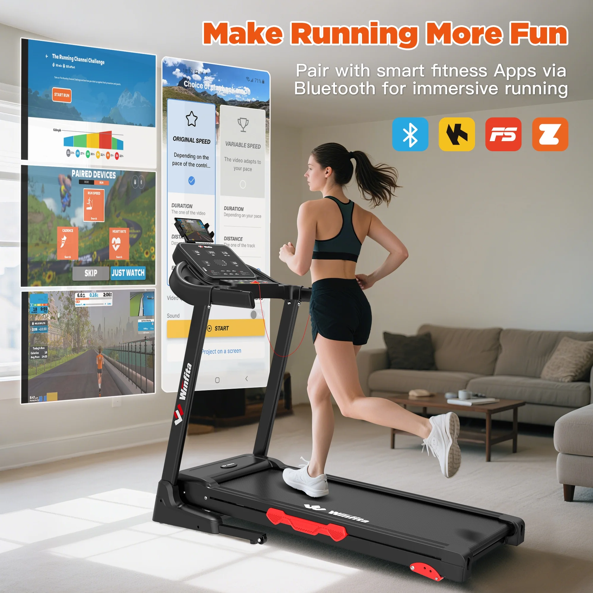 3.5HP Folding Incline Treadmill with 64 Preset Programs Bluetooth Electric Walking Treadmill Machine for Home, 0.6-8 MPH, 300 lbs - Image 9