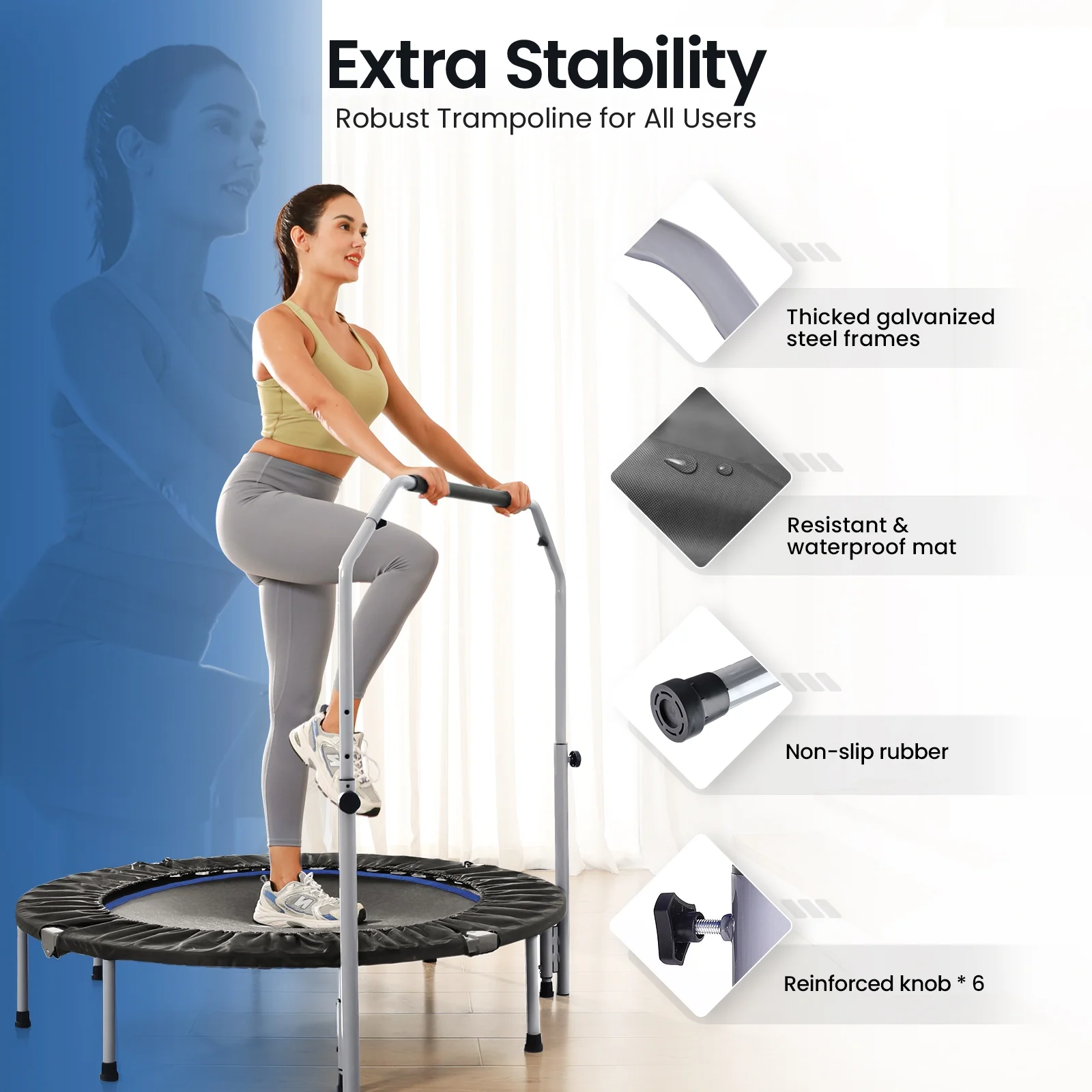 40" Foldable Trampoline, Fitness Rebounder with Adjustable Foam Handle, Exercise Trampoline for Adults/kids Indoor/Garden Workout Max Load 330lbs(40") Image 10