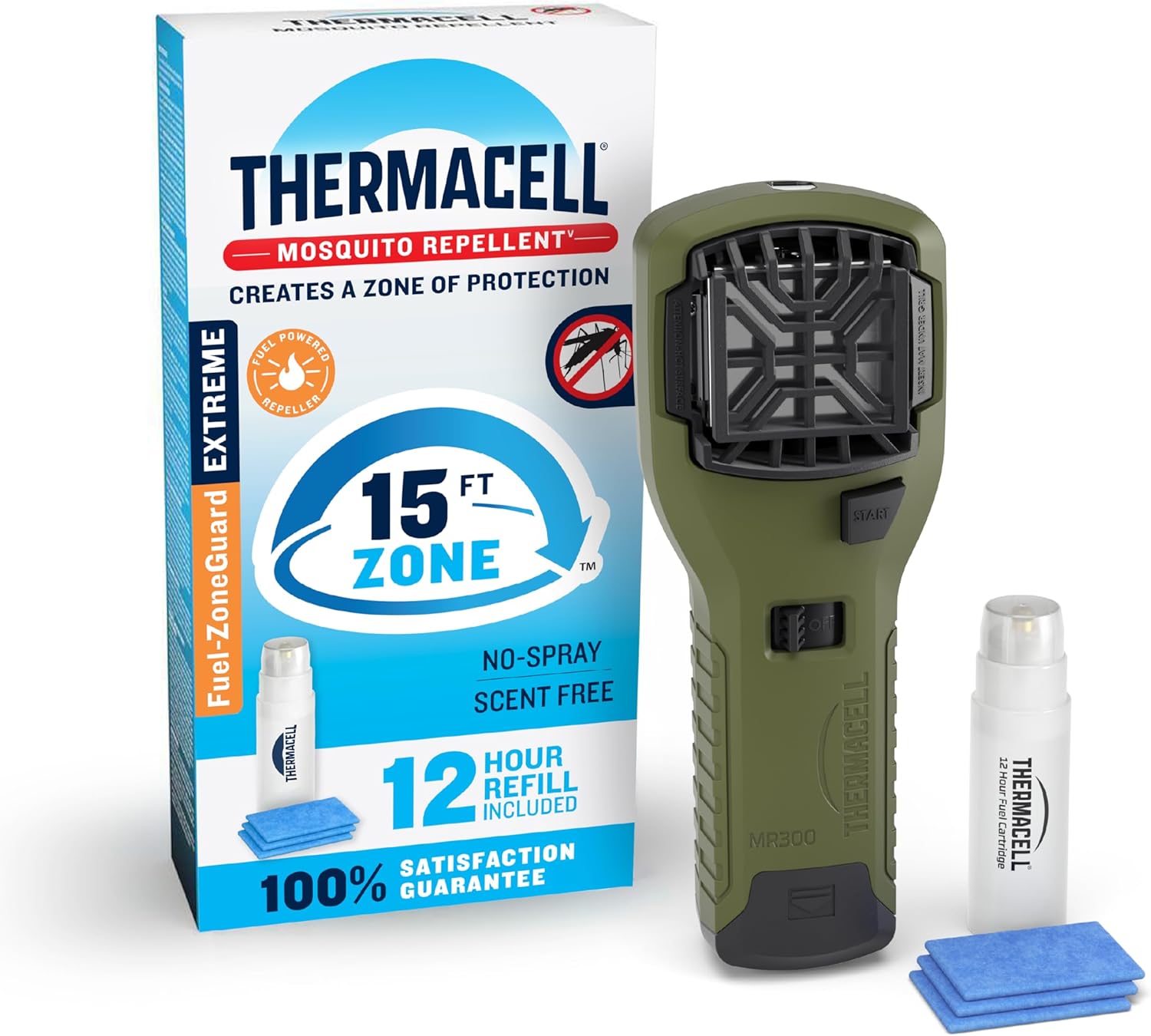 Thermacell Fuel-ZoneGuard Extreme Fuel Powered Mosquito Repeller, Green| 15-FT Zone; Portable Outdoor Protection; 12-Hour Refill; Camp; Hunt; Bug Spray Alternative; Patio Shield; Scent Free; DEET-Free
