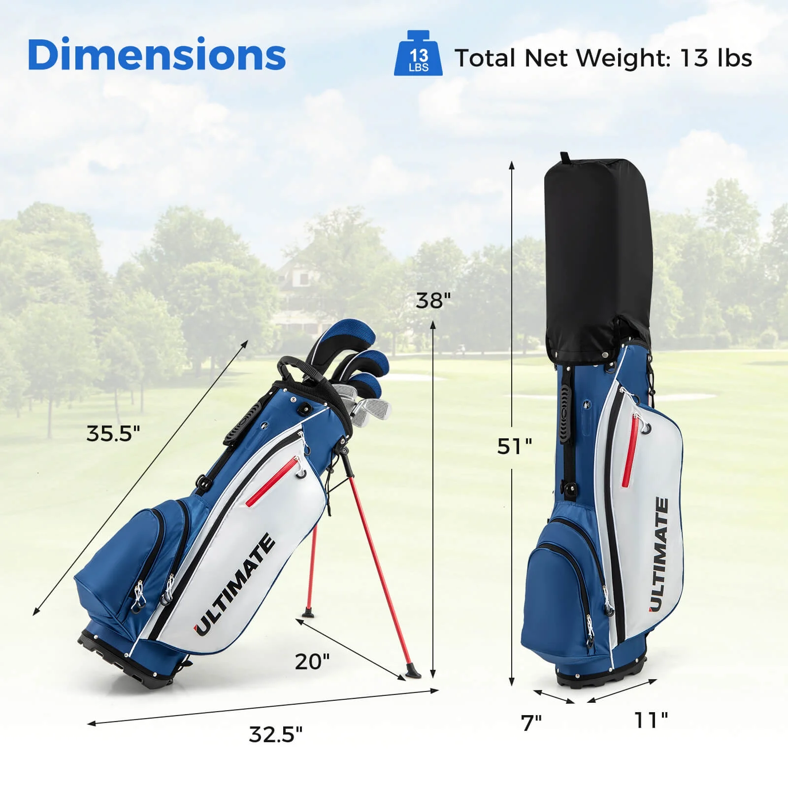 Men's Complete Golf Clubs Package Set 10 Pieces Includes Alloy Driver(White/Blue) - Image 4