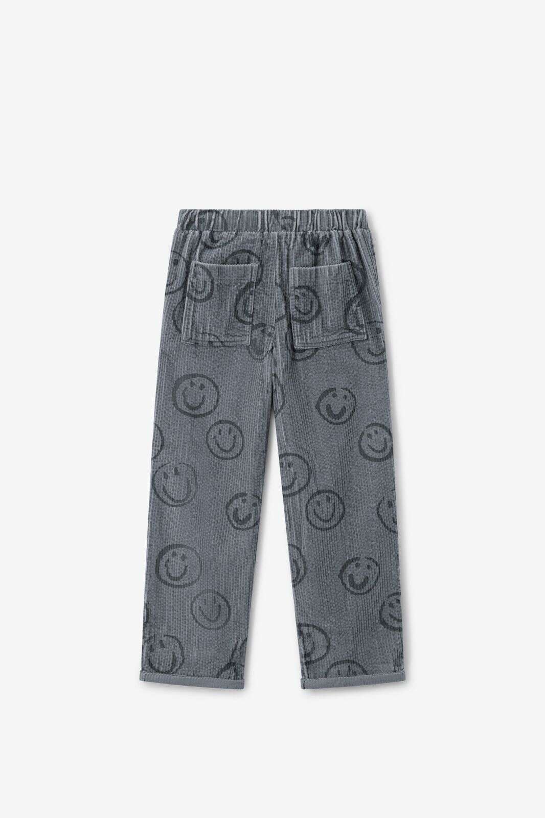 Blauwe corduroy broek met smileys
