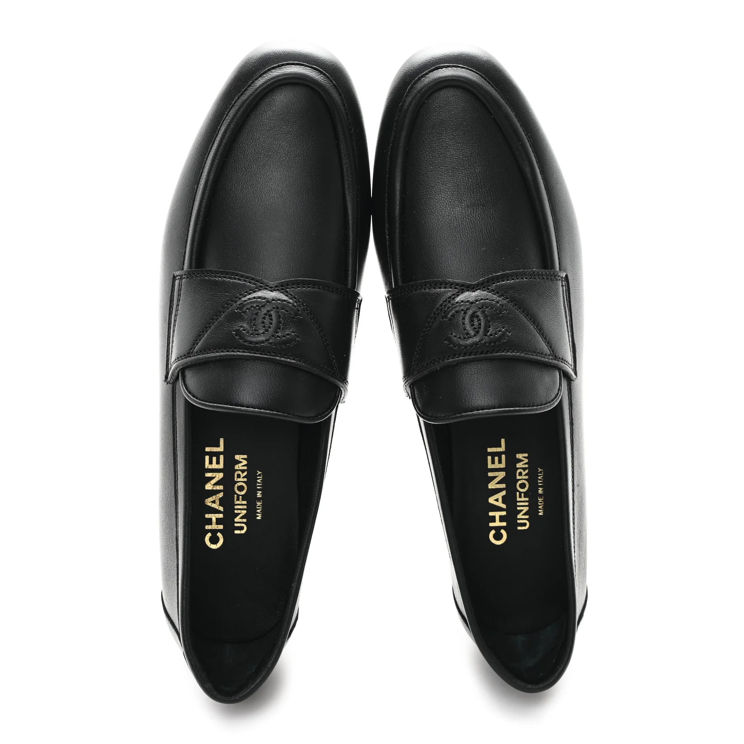 Calfskin Womens Stitched CC Loafers 36 Black