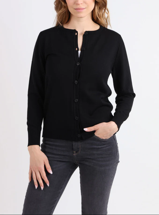 Cardigan femme en laine mérinos noir