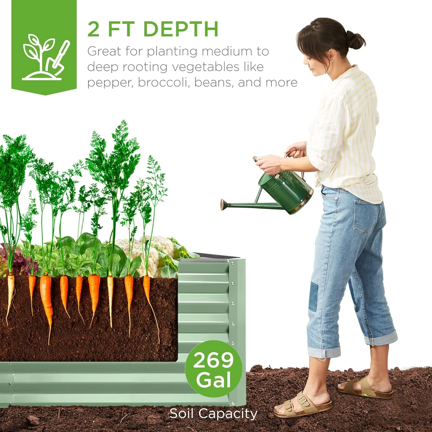 Gloaa 6x3x2ft Outdoor Metal Raised Garden Bed, Deep Root Box Planter for Vegetables, Flowers, Herbs, and Succulents w/ 269 Gallon Capacity��Sage Green ��