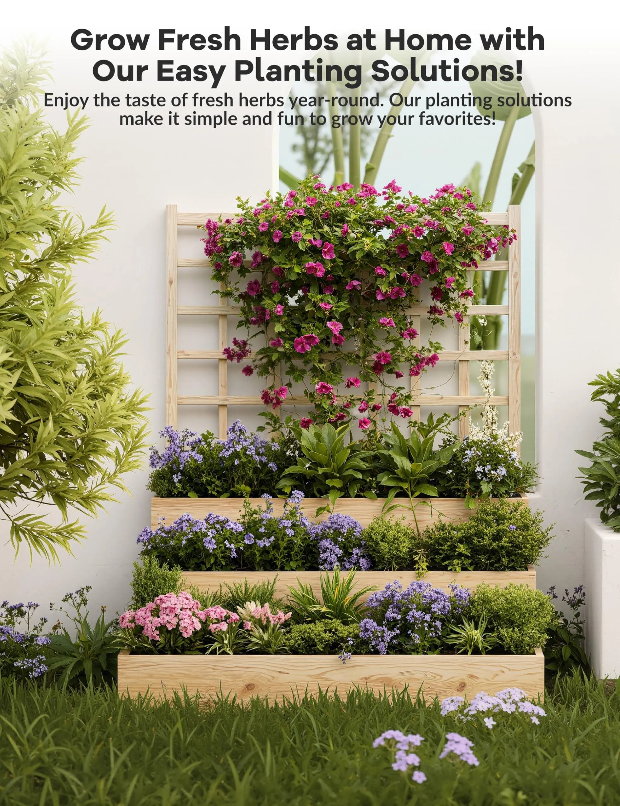 3-Tier Wooden Raised Garden Bed with Trellis Vertical Planter Box for Patio,Backyard - Image 3