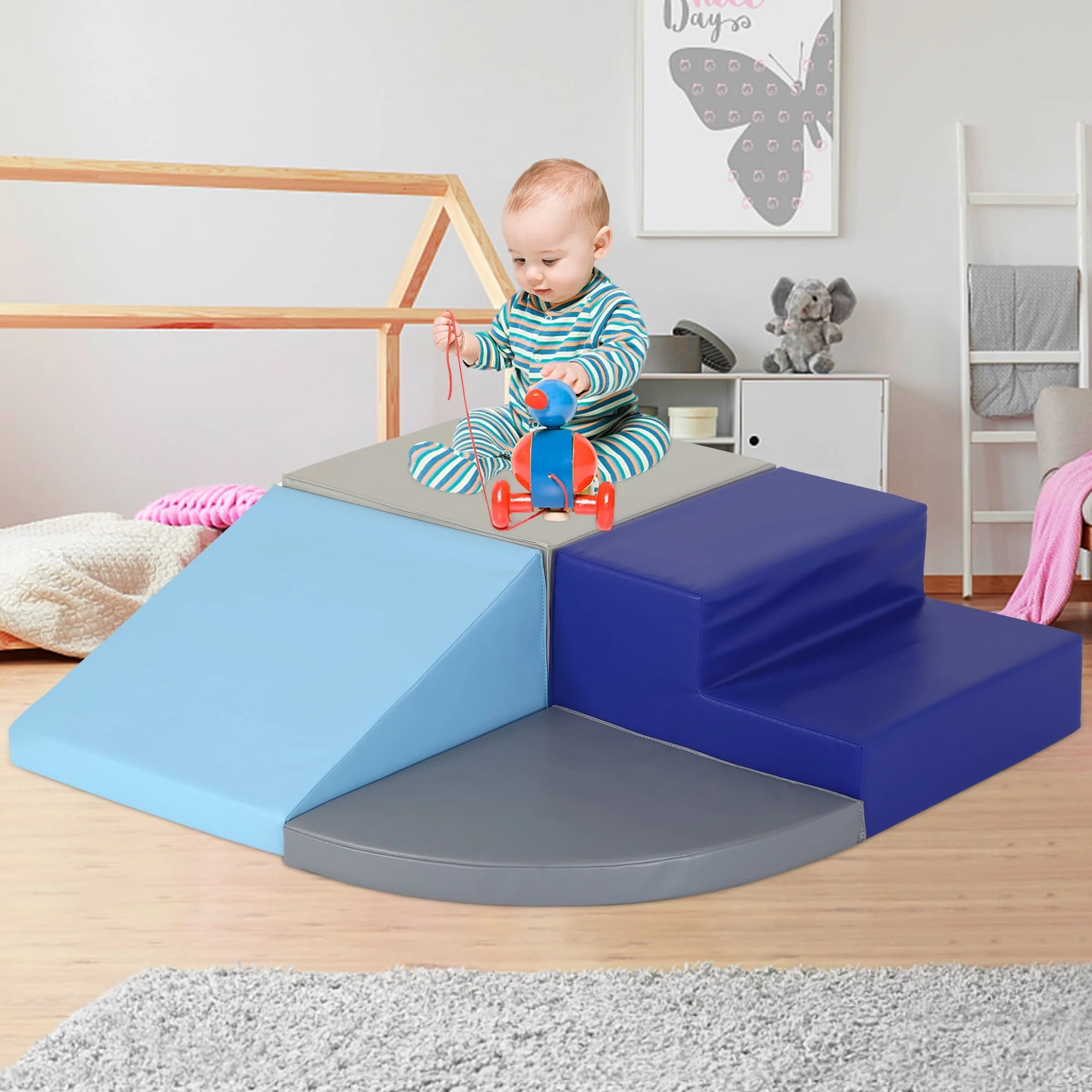 4 Piece Soft Climb and Crawl Activity Play Set, Corner Climbing Lightweight Foam Shape Toy for Toddlers Gym Play Foam Climbers Blocks for Kids 1 3 Babies Indoor
