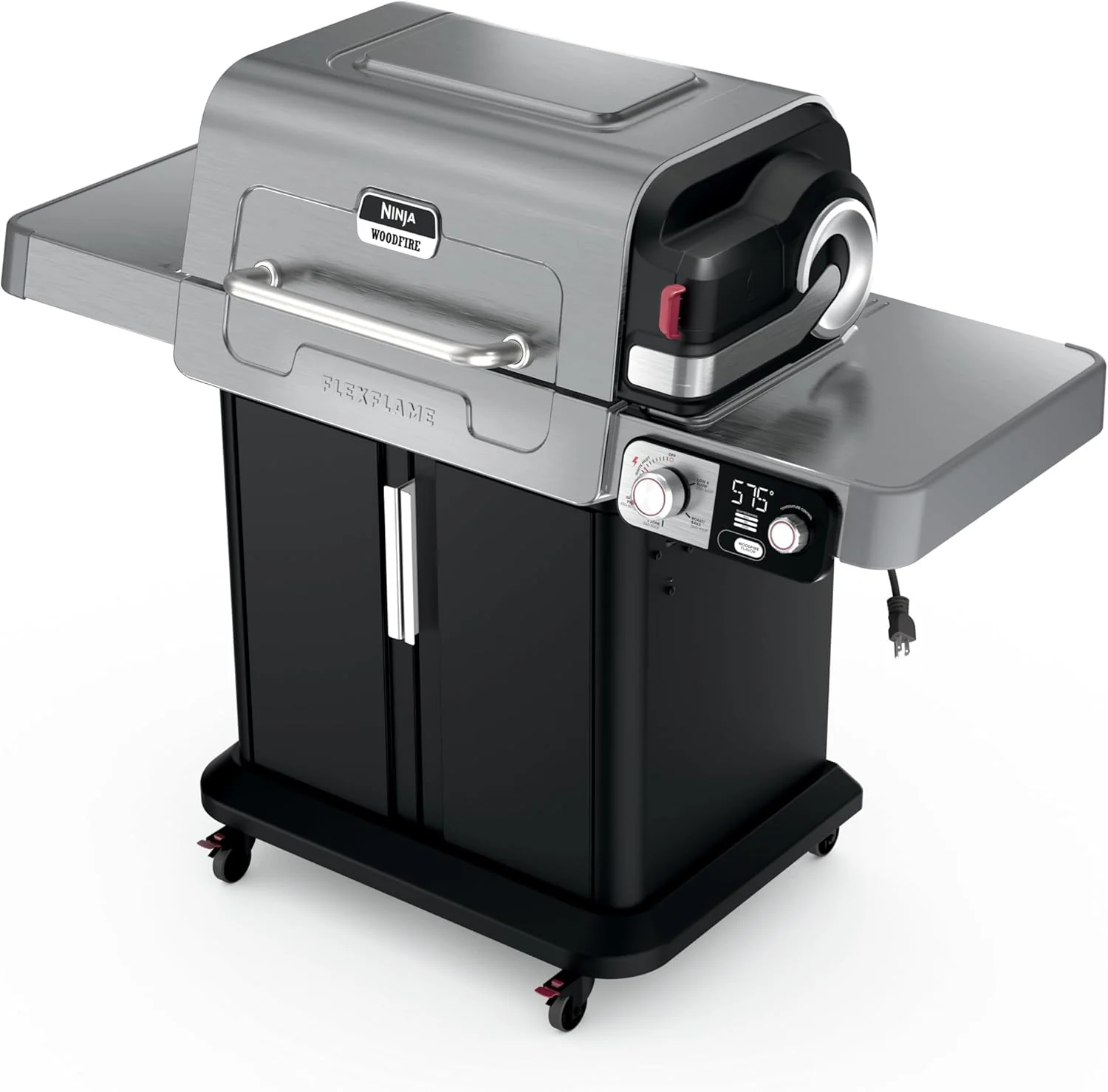 Ninja FlexFlame, Grill et fumoir, Grill électrique et au propane, Rôtissoire, Barbecue, Système de cuisson 5 en 1, 3 brûleurs, Commandes numériques, Cuisine extérieure, Plaque de cuisson, Appareil à pizza, Acier inoxydable, PG301