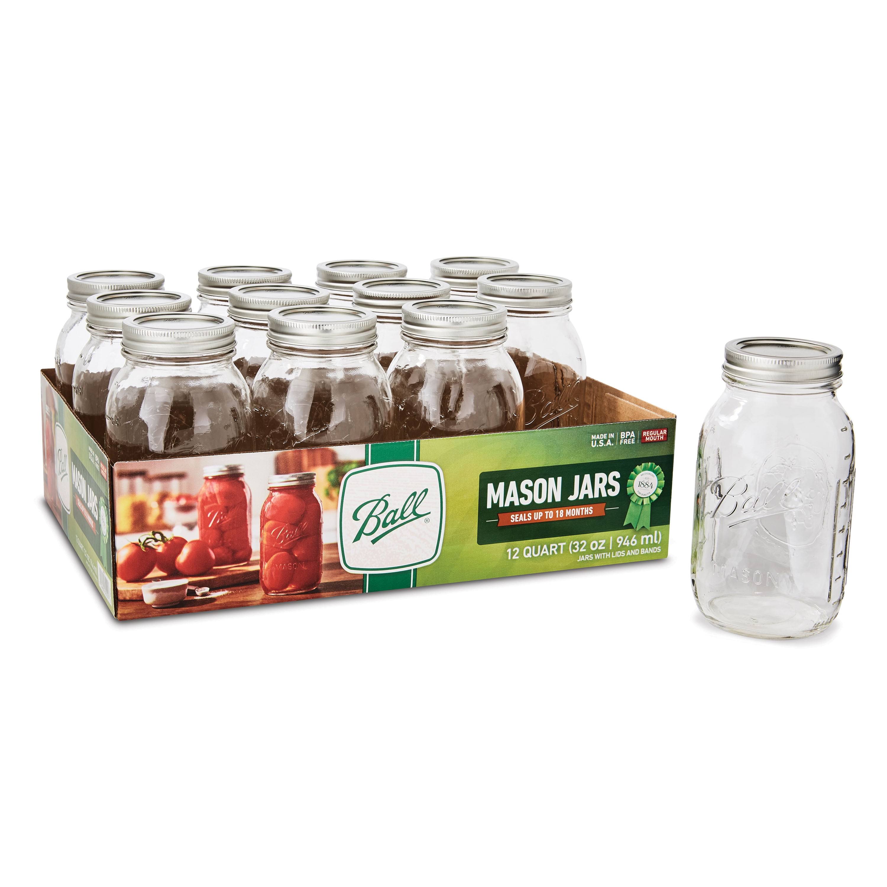 Ball Regular Mouth Mason Jars with Lids, Quart - 12 pack