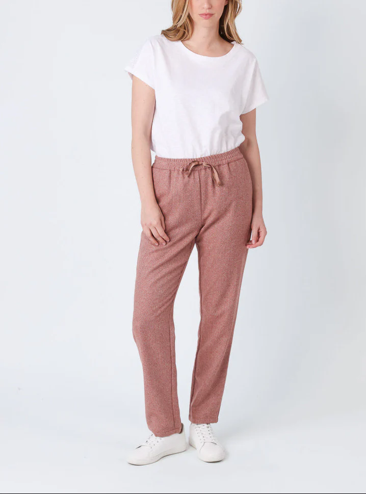 Pantalon femme chevrons marron cuivré