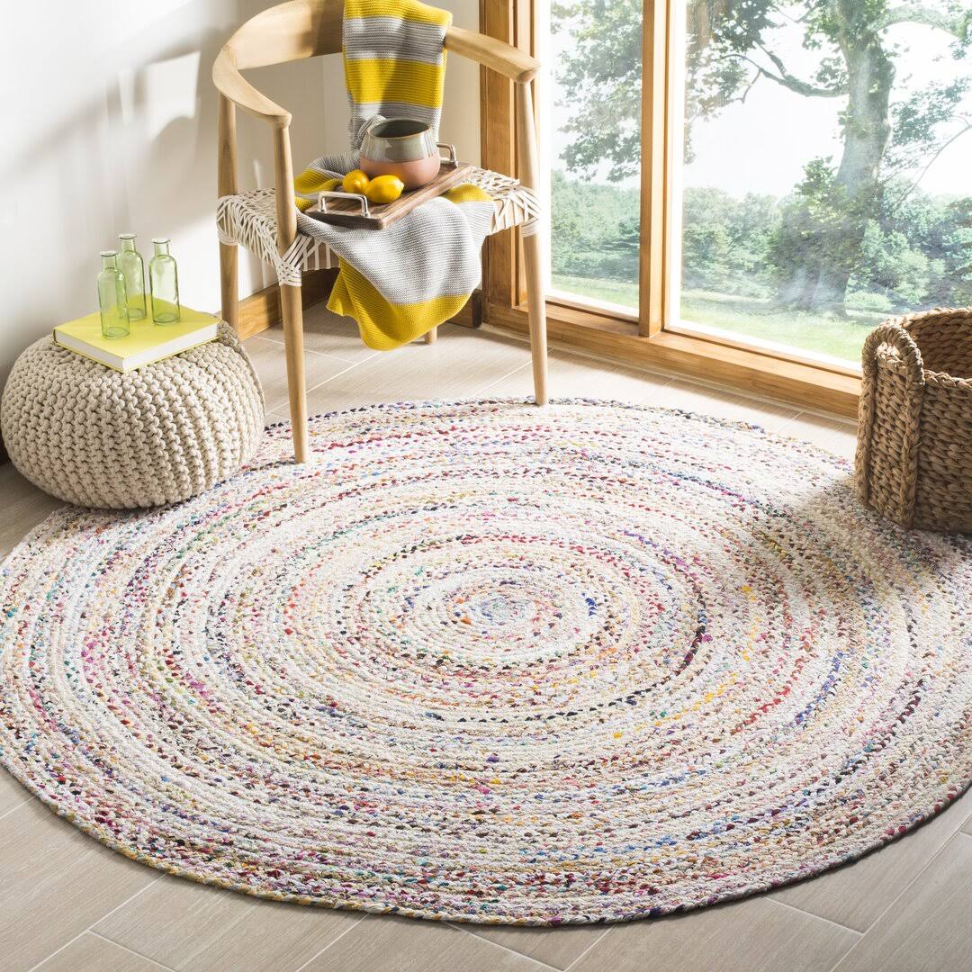 Bungalow Rose Hurst Hand-Woven Cotton Ivory Area Rug; Round 3'
