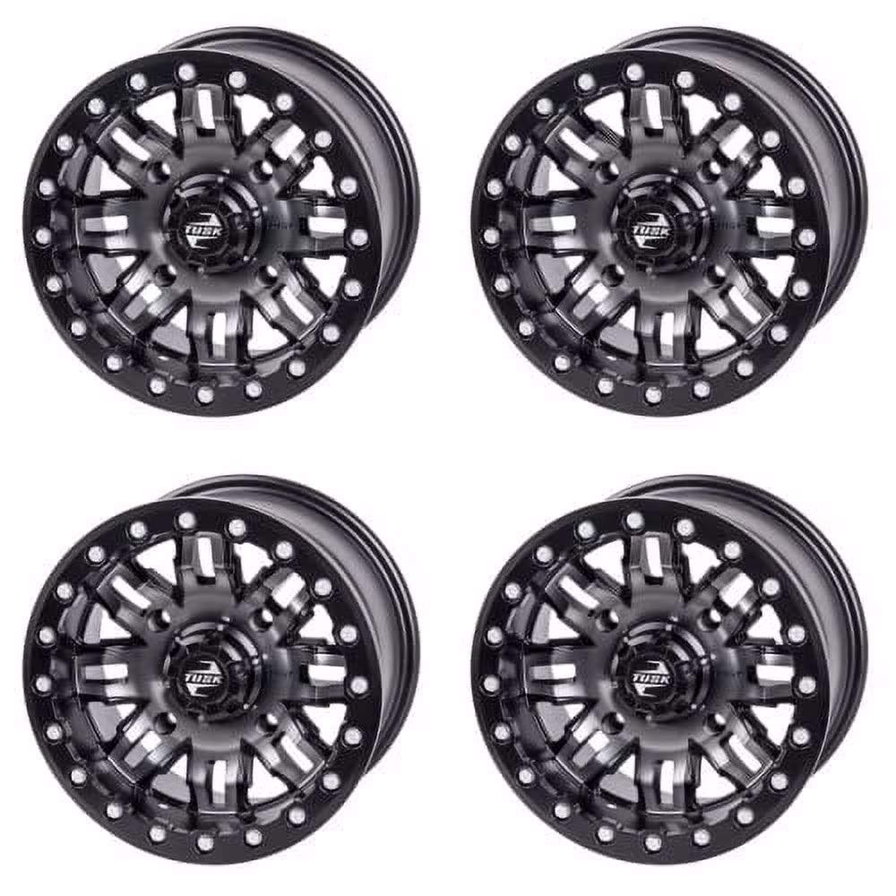 (4 Pack) 4/156 Teton Beadlock Wheel 15x10 5.0 + 5.0 Gun Metal/Black For Polaris RZR XP 1000 Desert Edition 2015