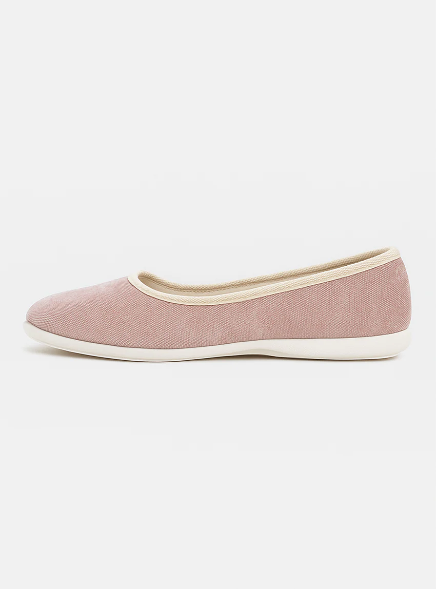 Chaussons ballerines intérieur femme en coton rose