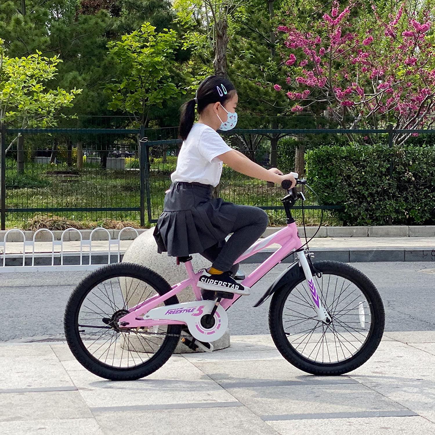 Royalbaby Freestyle 18 in Pink Kids Bike Boys and Girls Bike with Kickstand and Water Bottle