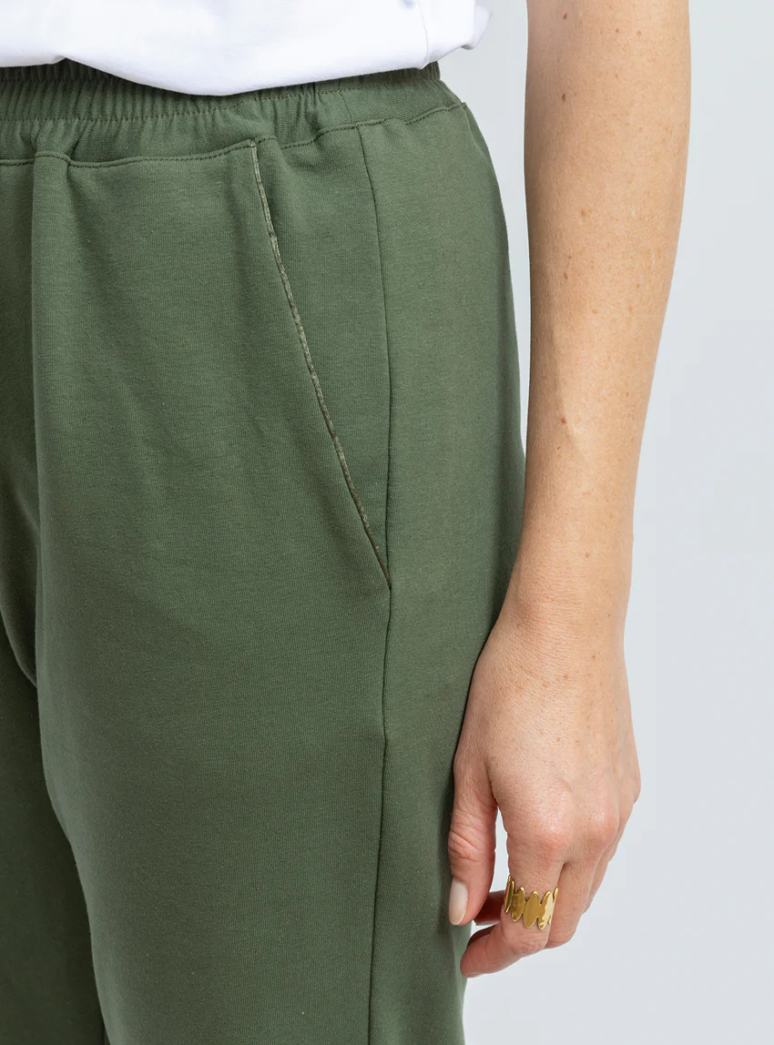 Pantalon femme coton molleton vert algue