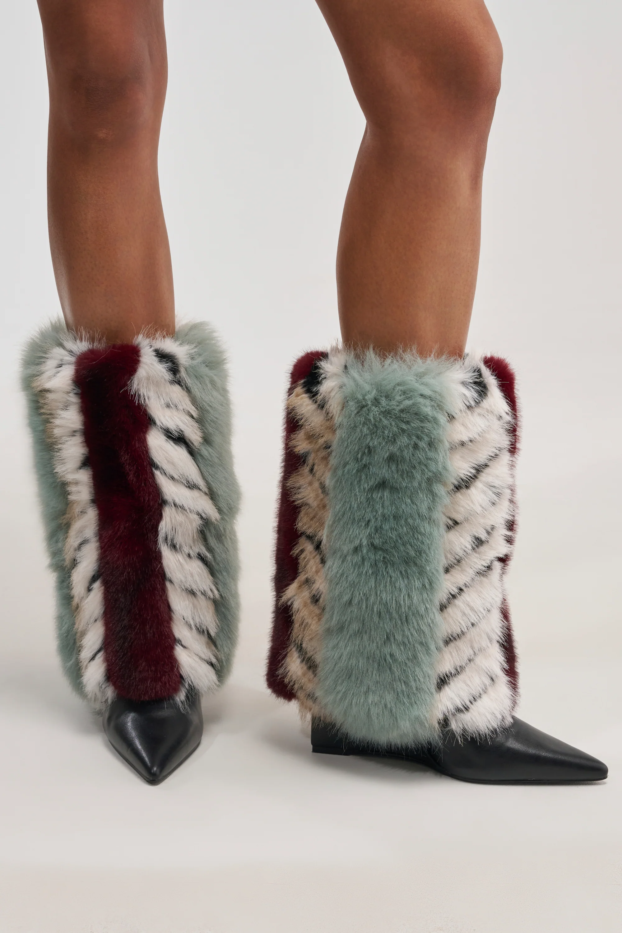 AZALEA WANG BRIASH BLUE MULTI FUR HIDDEN WEDGE BOOTIE - Akira Store