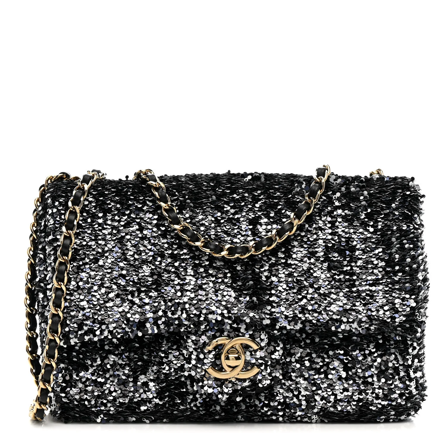Sequin Quilted Small Single Flap Black White Grey