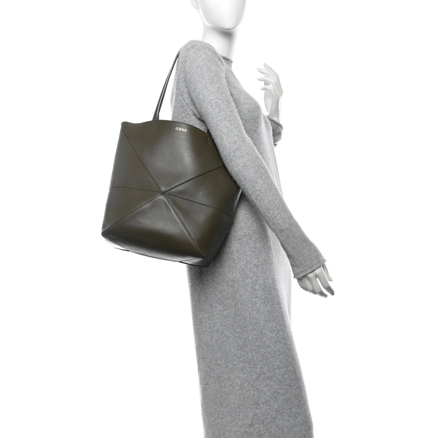 Shiny Calfskin Medium Puzzle Fold Tote Umber