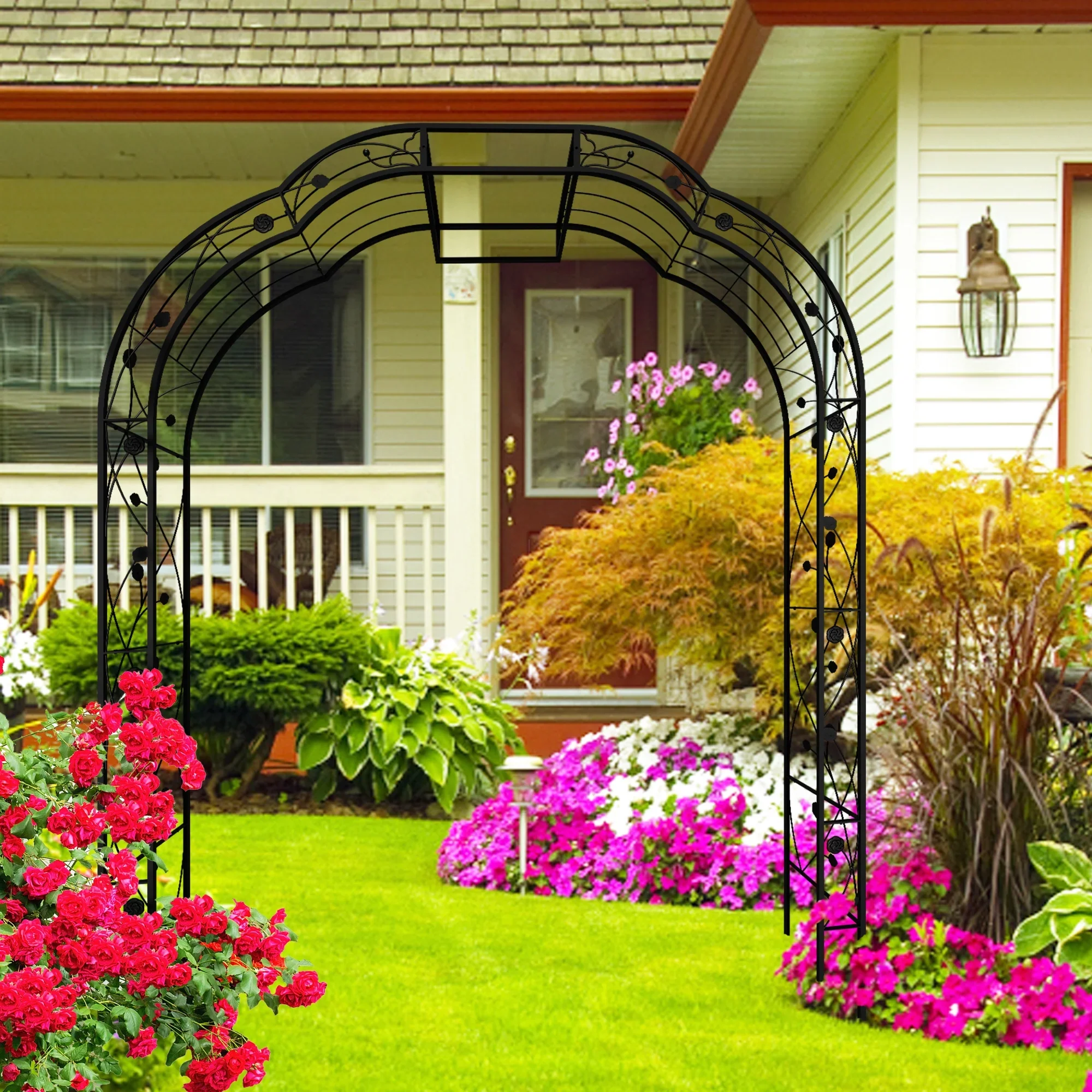 Yoneston 98.4H Metal Garden Arch Trellis, Garden Arbor Trellis Support Rose Arch for Outdoor Plant Climbing or Wedding Decor, Black