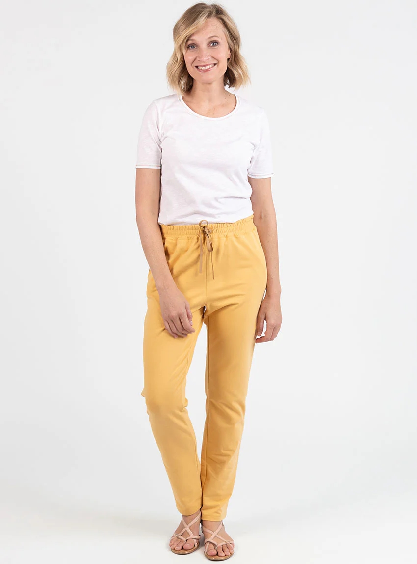 Pantalon femme molleton coton jaune miel