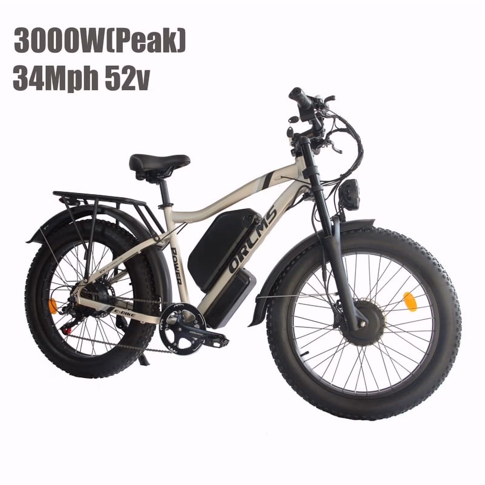3000W(Peak)Motor 190NM Electric Bike MX500 for Adults,with 52V25Ah Battery e bicycles,24" Fat Tire All Terrain Electric Bicycle for Adult, Max 37MPH Ebike,7 Speed UL2849(gold)
