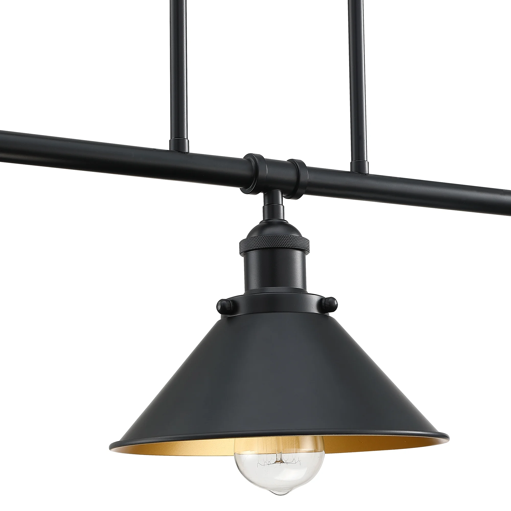 3-Light Matte Black Pendant Lighting for Kitchen Island Industrial Ceiling Mount Light Fixture for Dining Room, Living Room, Dining Table, Bars with Gold Painting Inside Finish