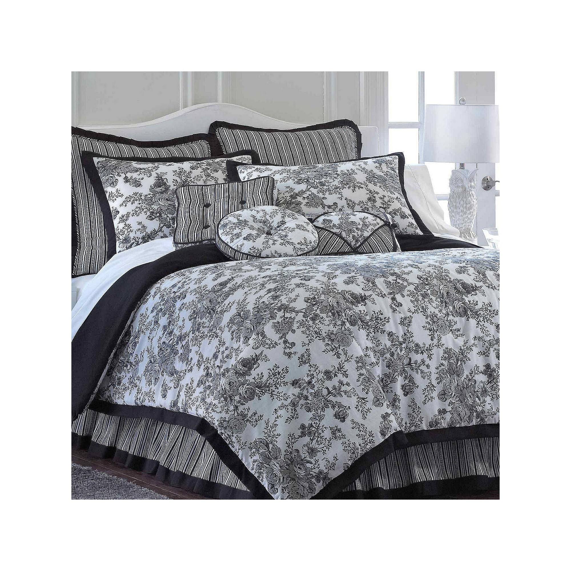 Laurel Manor Toile Garden Comforter Set Black Multi - King