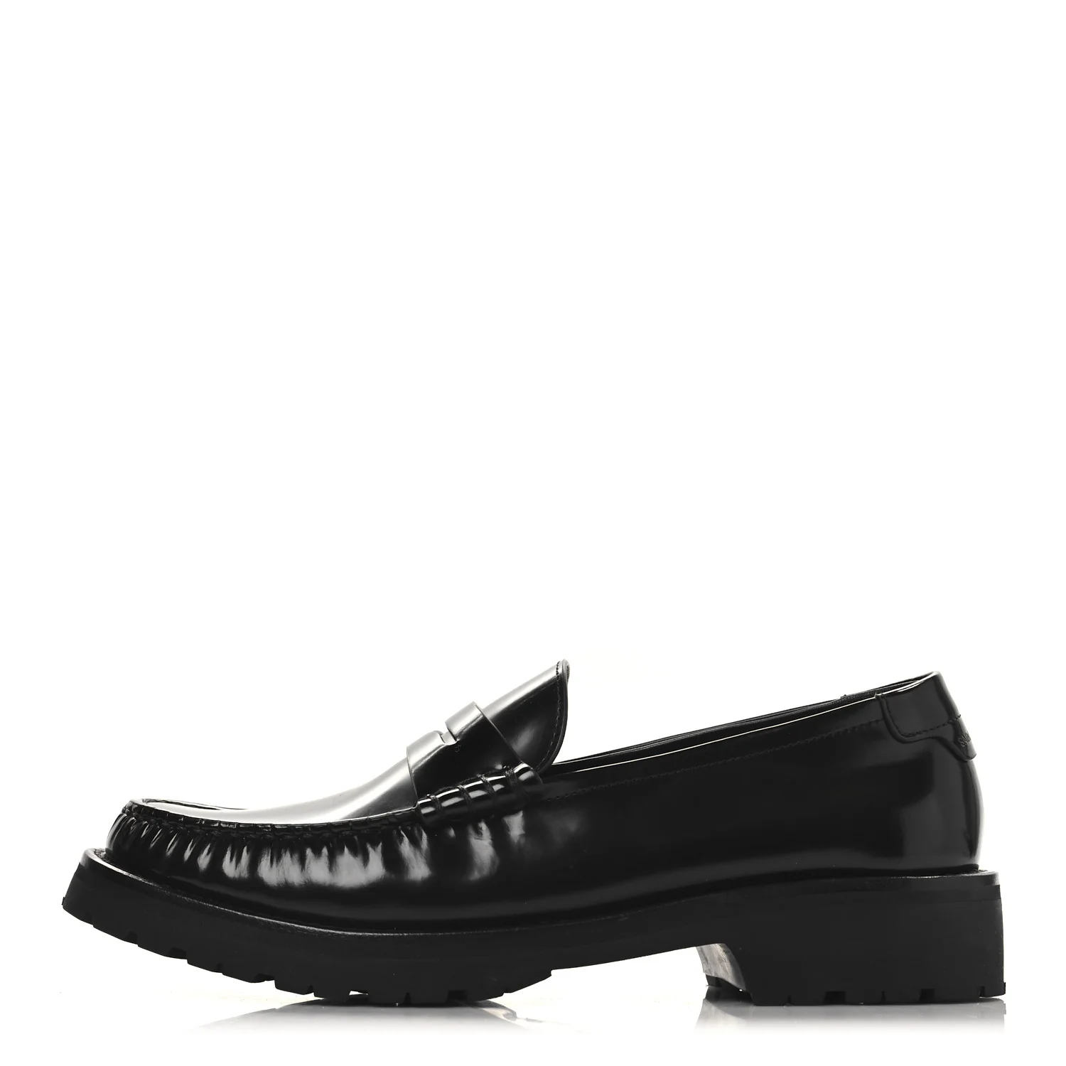 Glazed Calfskin Le Loafer 15 Penny Slippers 38.5 Black
