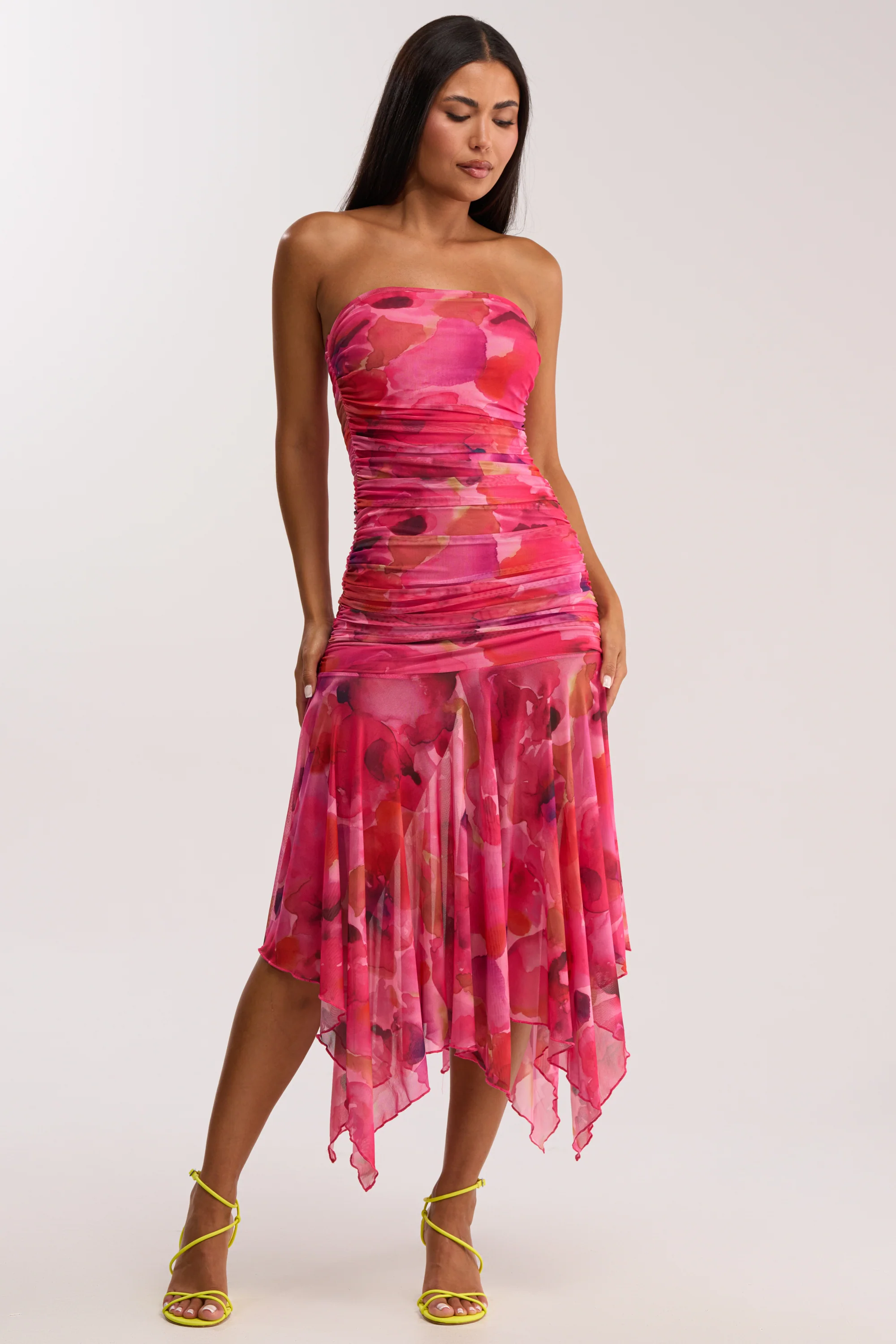 BRUNCH DATE MESH MIDI DRESS IN PINK MULTI - Akira Store